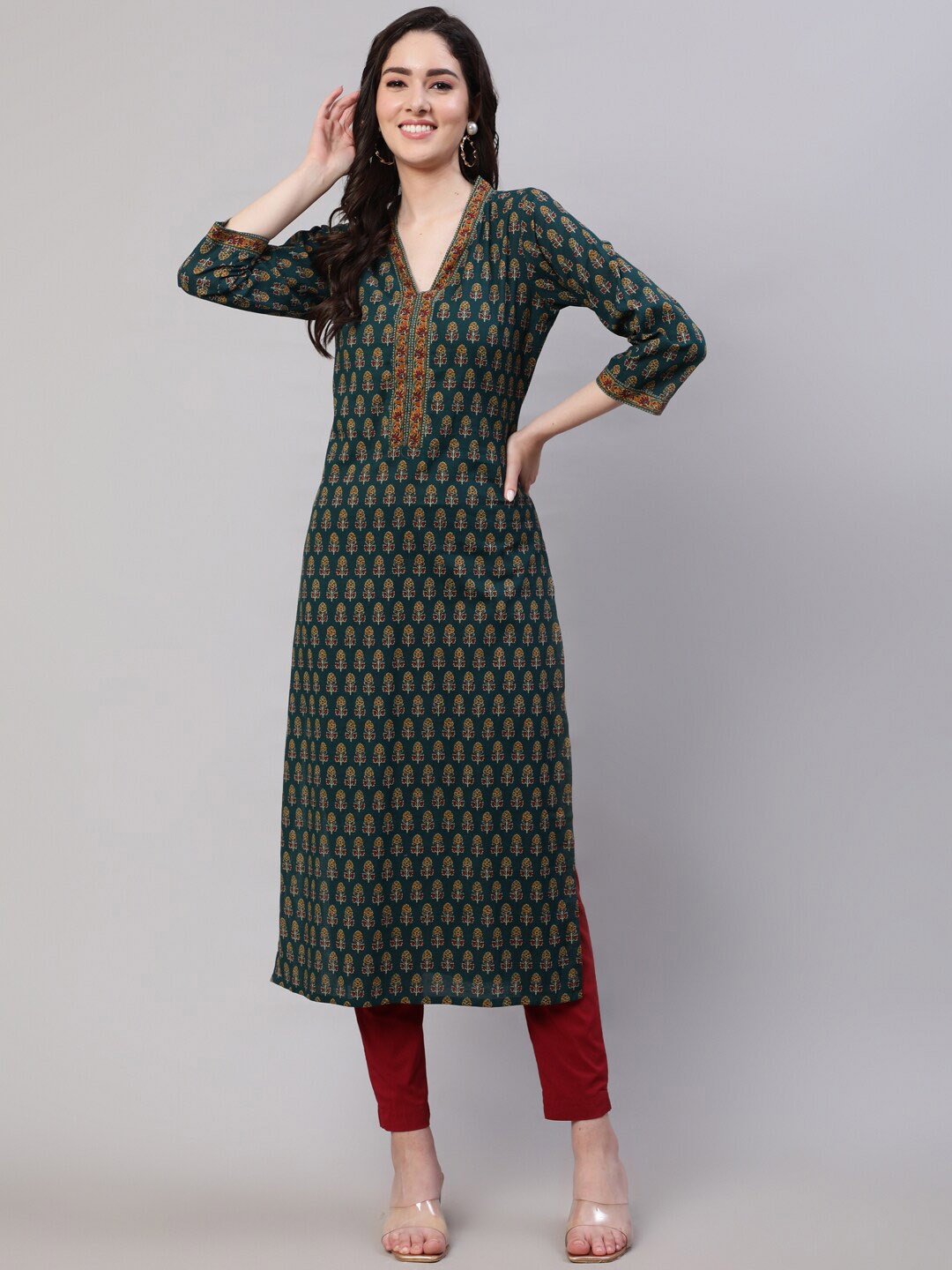 

Nayo Ethnic Motifs Printed Kurta, Green