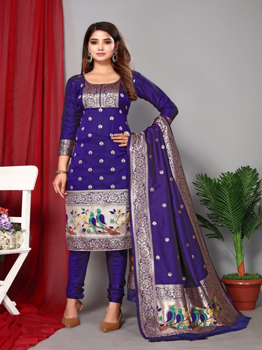 

Paramparik Textile Unstitched Dress Material, Blue