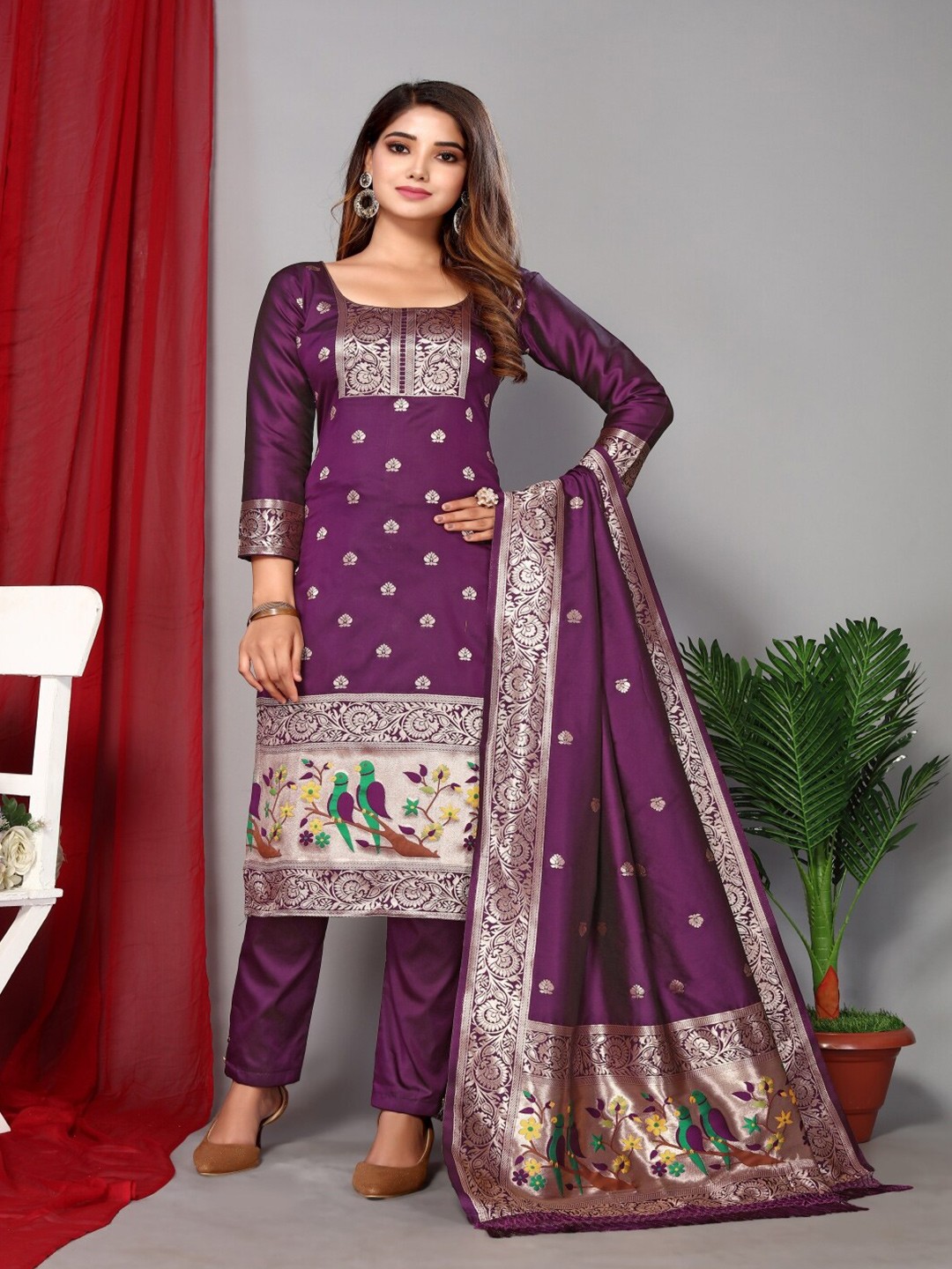 

Paramparik Textile Unstitched Dress Material, Purple