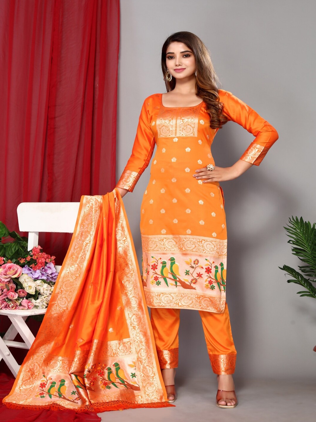 

Paramparik Textile Unstitched Dress Material, Orange