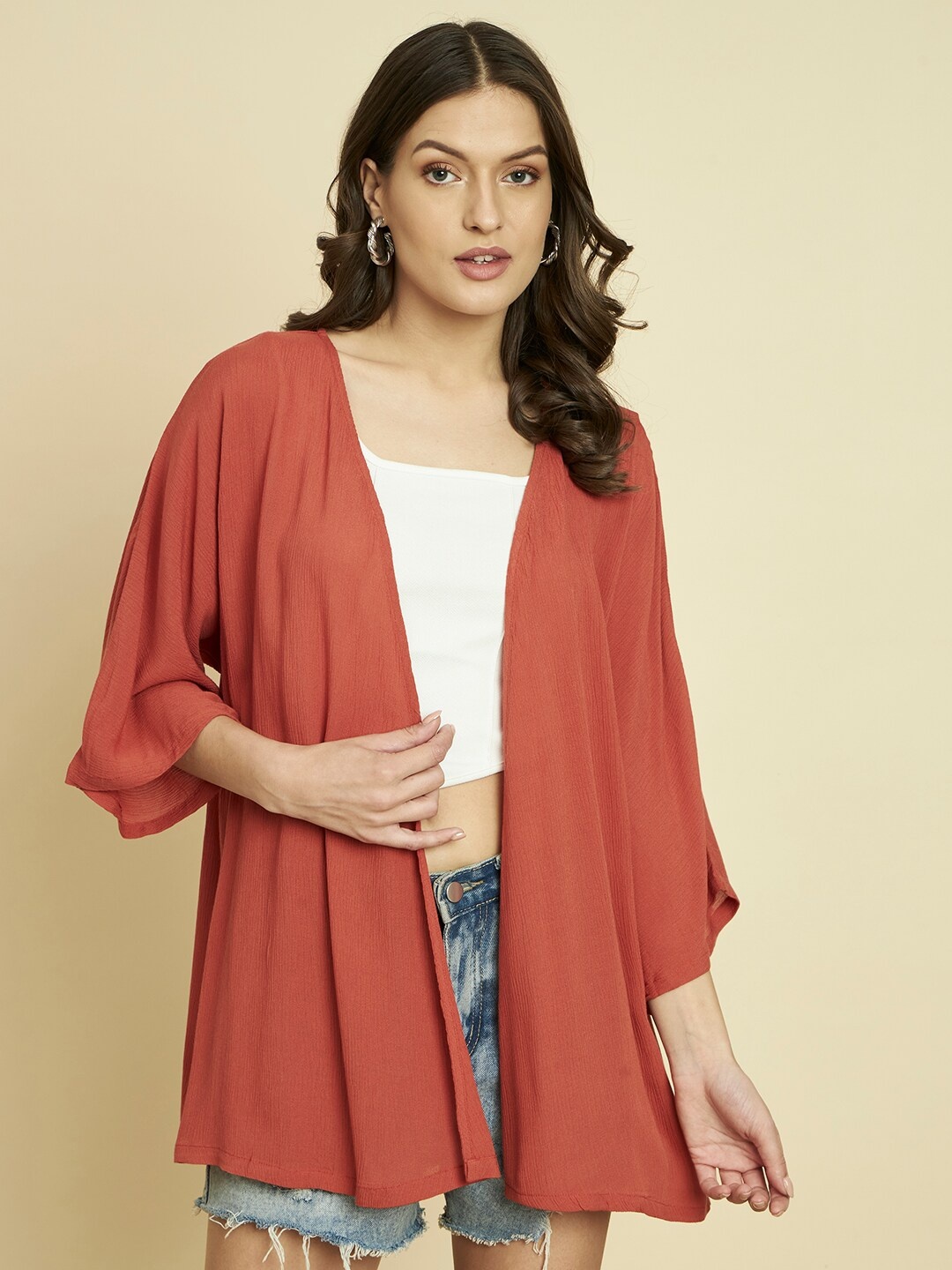 

Trend Arrest Flared Sleeves Open Front Shrug, Rust