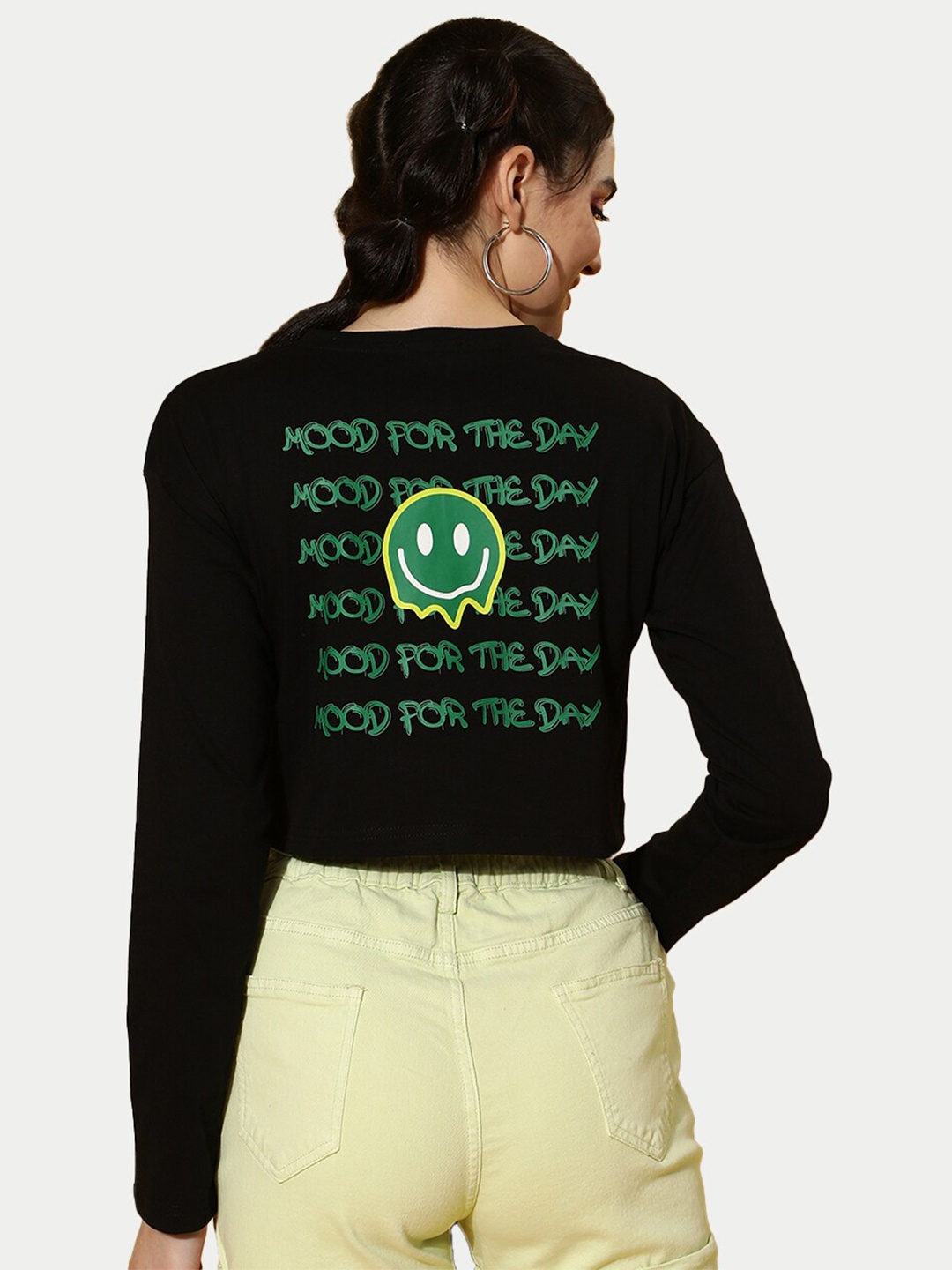 

JUNEBERRY Black Embellished Cotton Crop Top