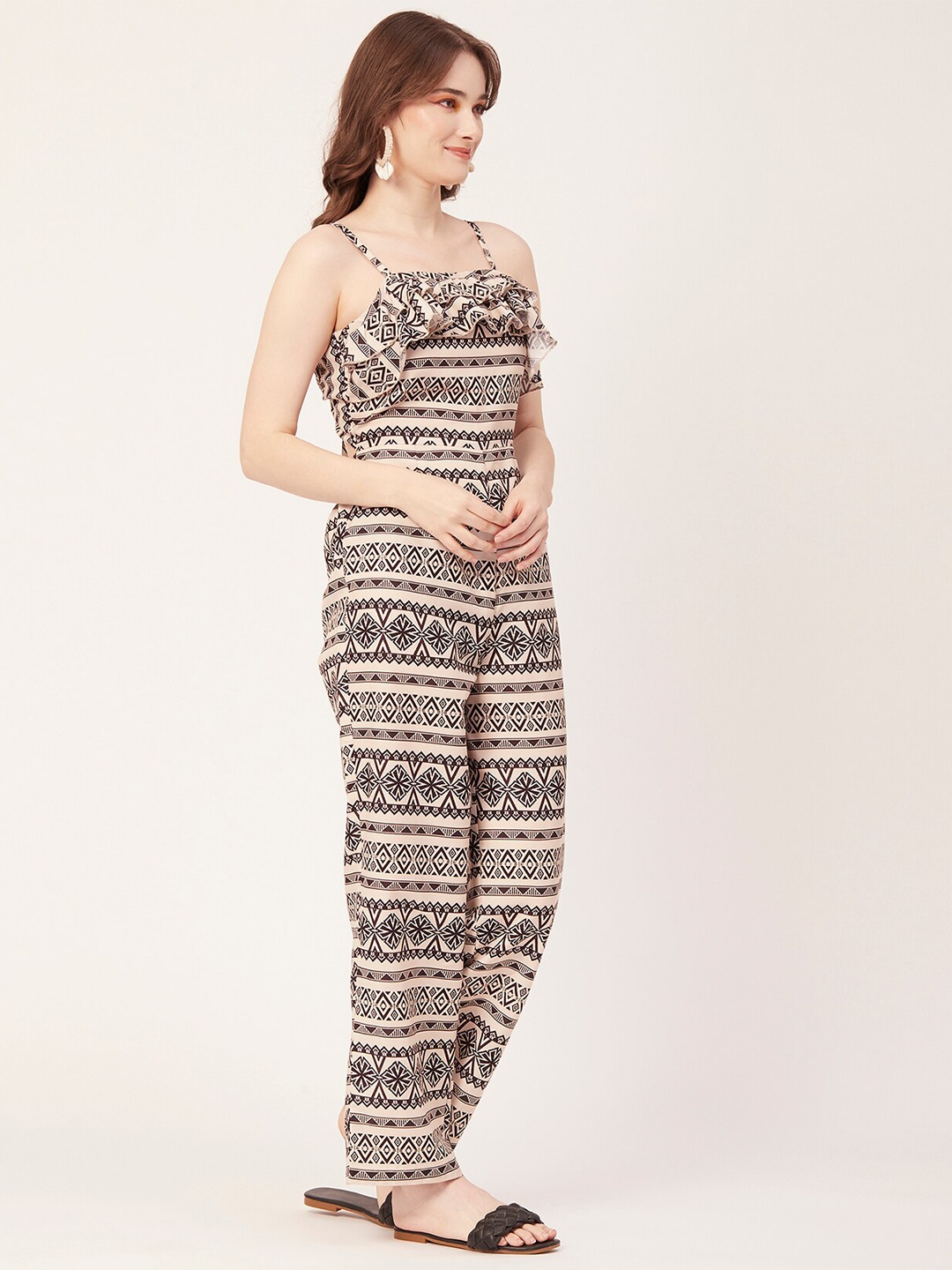 

Moomaya Geometric Printed Basic Jumpsuit, Beige