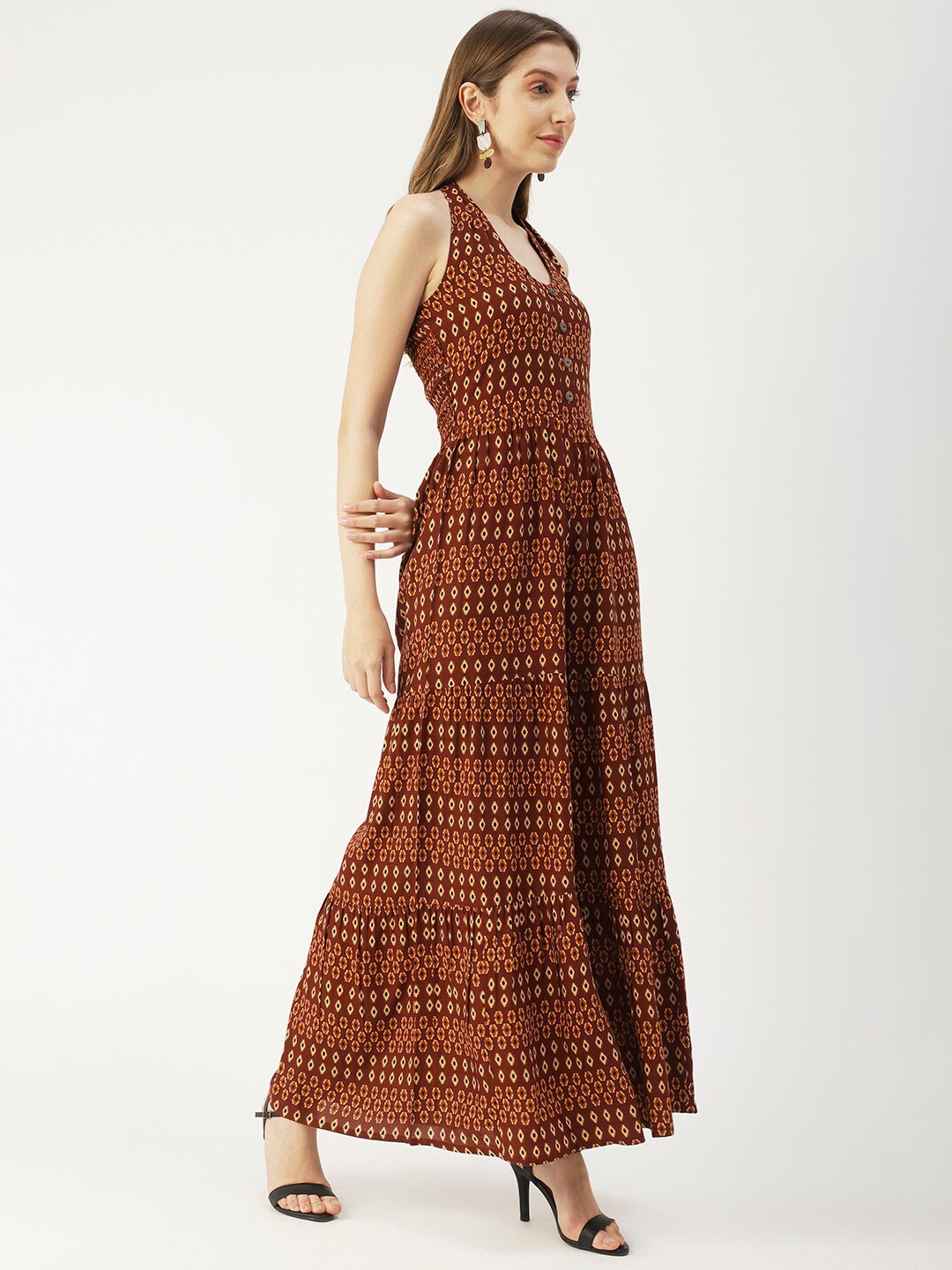 

Moomaya Geometric Printed Halter Neck Basic Jumpsuit, Brown