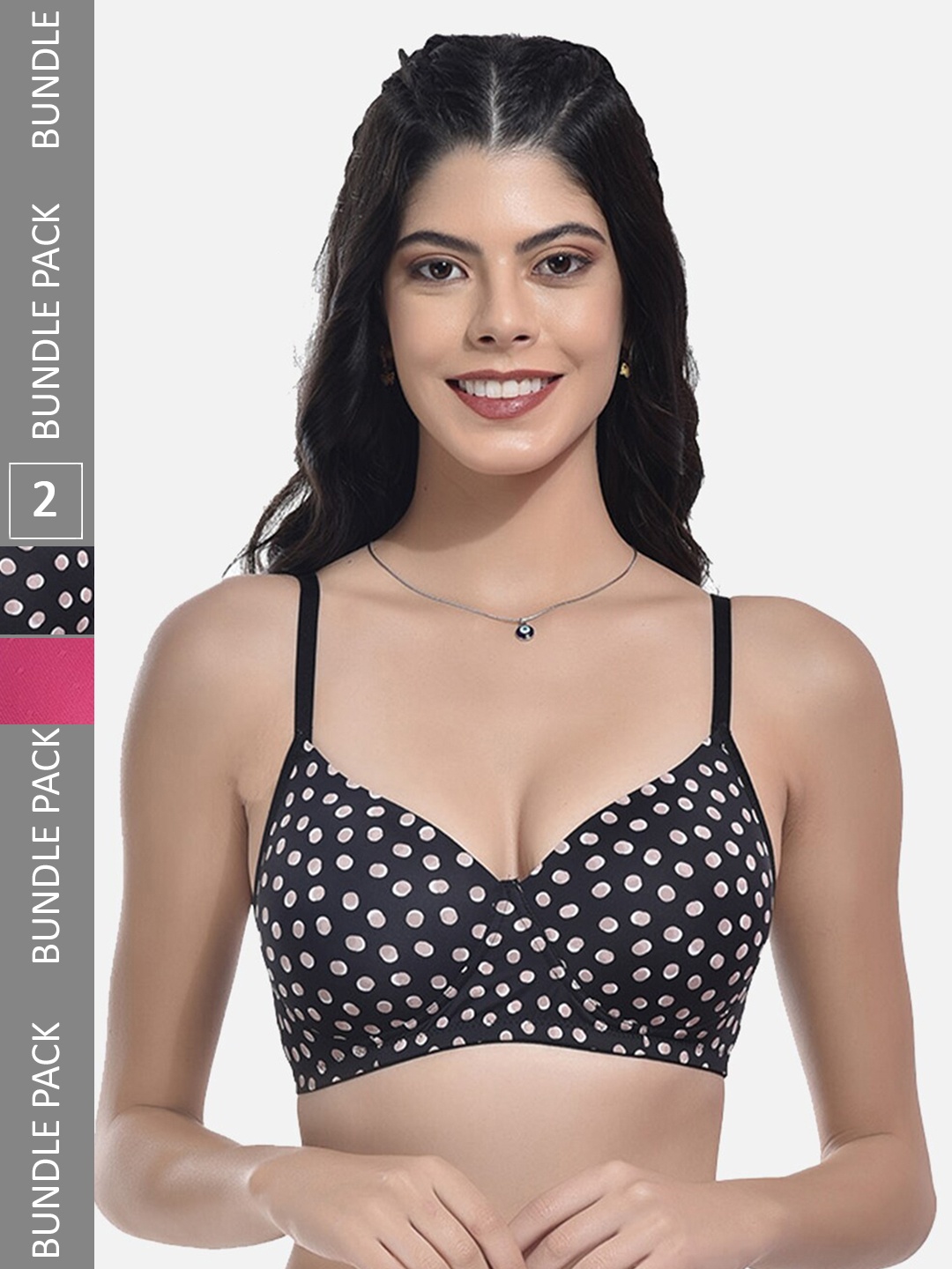 

StyFun Pack Of 2 Printed Bras Full Coverage Lightly Padded, Black
