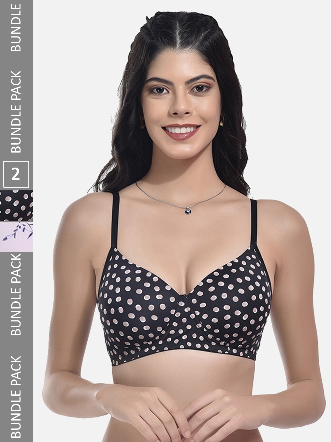 

StyFun Pack Of 2 Printed Bra Full Coverage Lightly Padded, Black