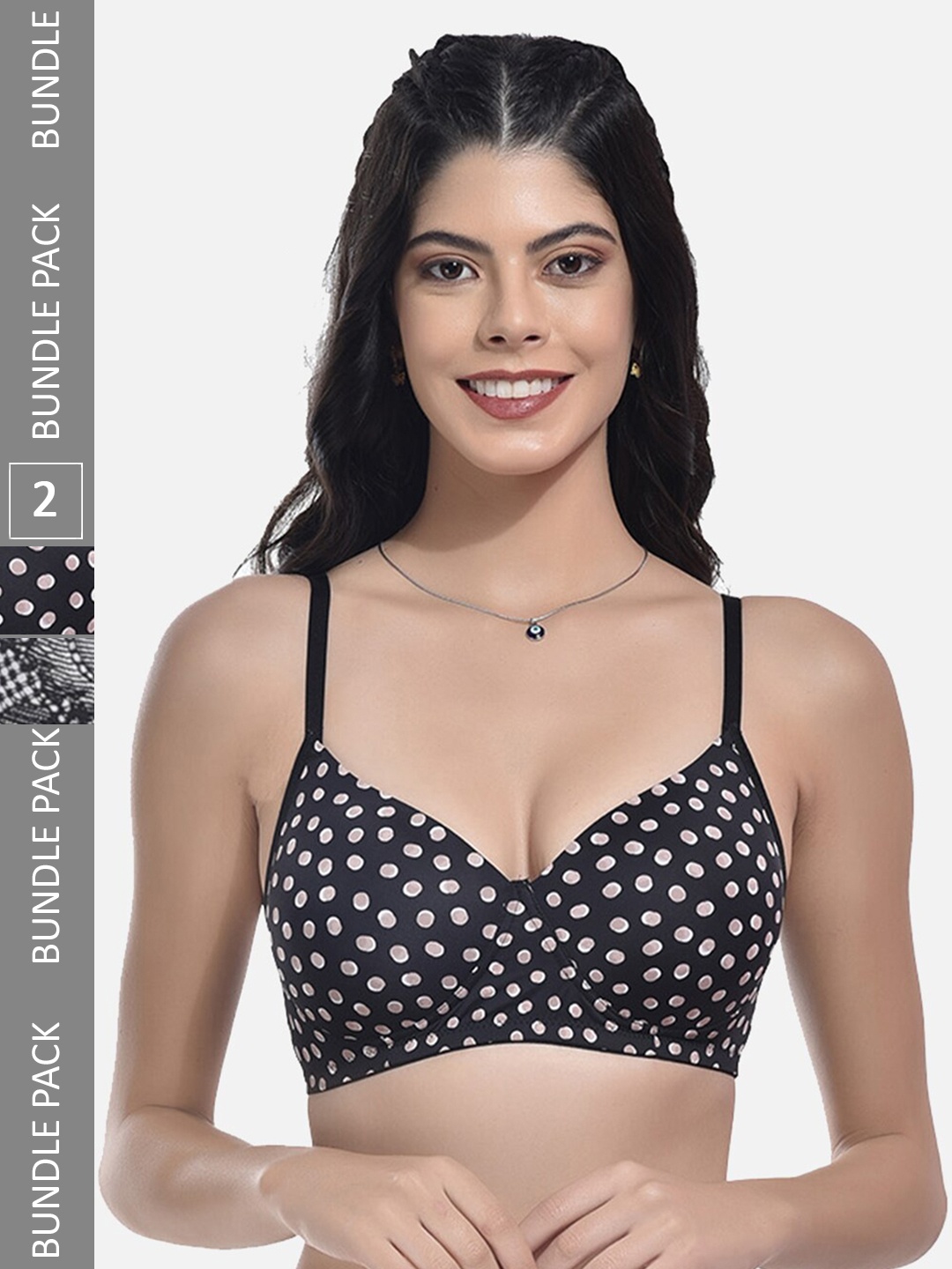 

StyFun Pack Of 2 Printed Bra Full Coverage Lightly Padded, Black
