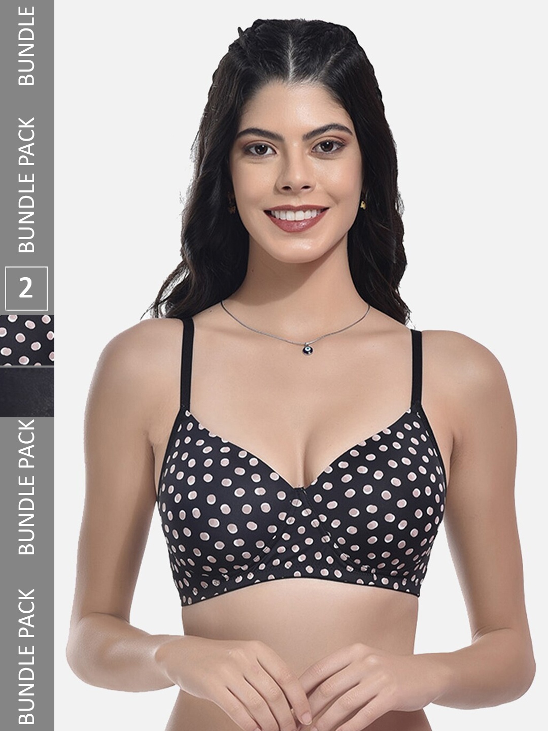

StyFun Pack Of 2 Bras Printed Full Coverage Lightly Padded, Black