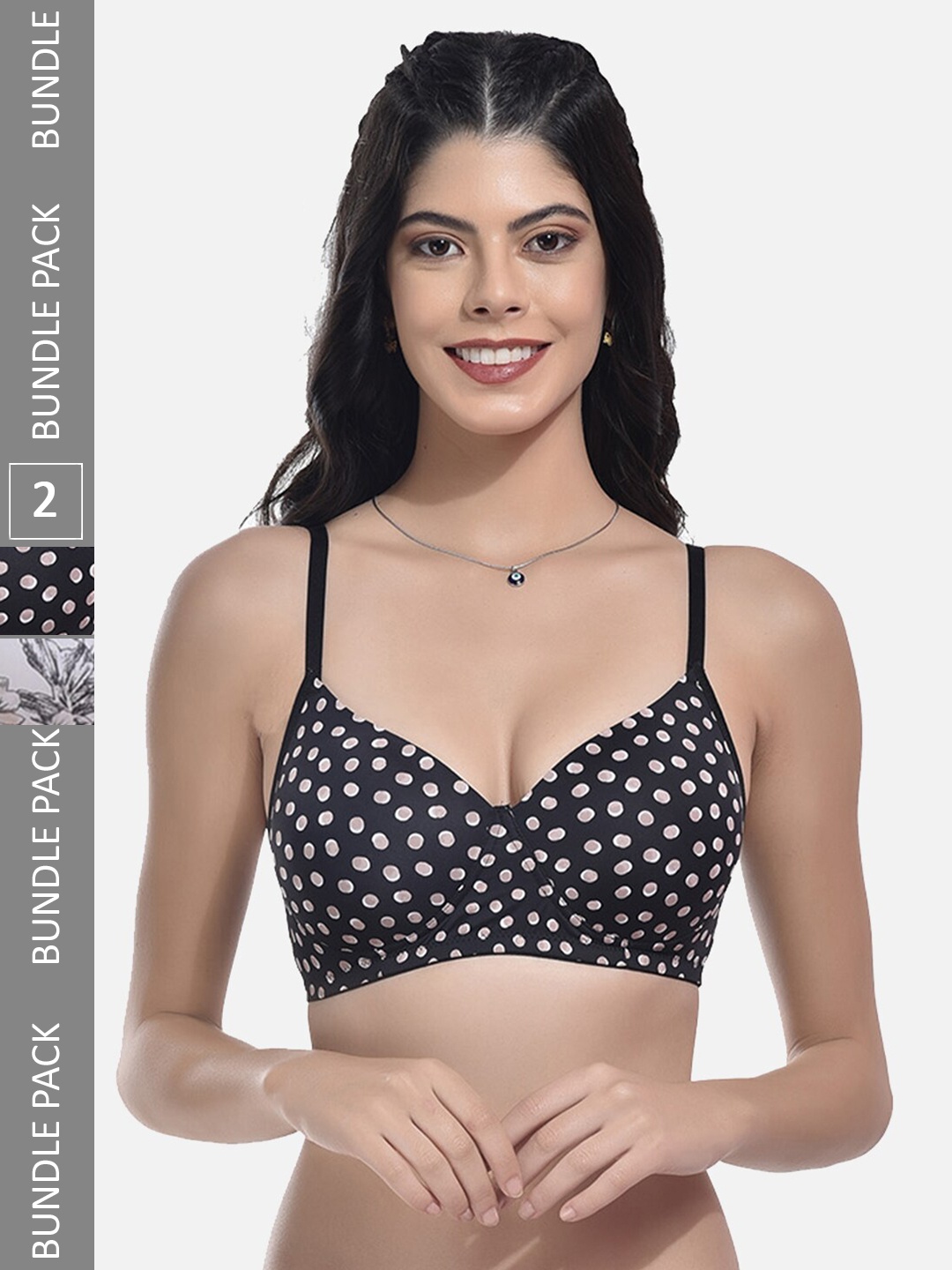 

StyFun Pack Of 2 Printed Bras Full Coverage Lightly Padded All Day Comfort, Black