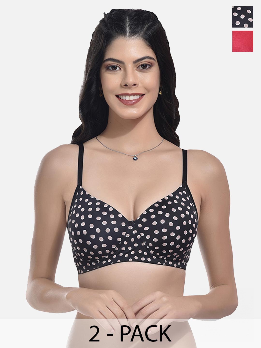 

StyFun Pack Of 2 Printed Bras Full Coverage Lightly Padded, Black