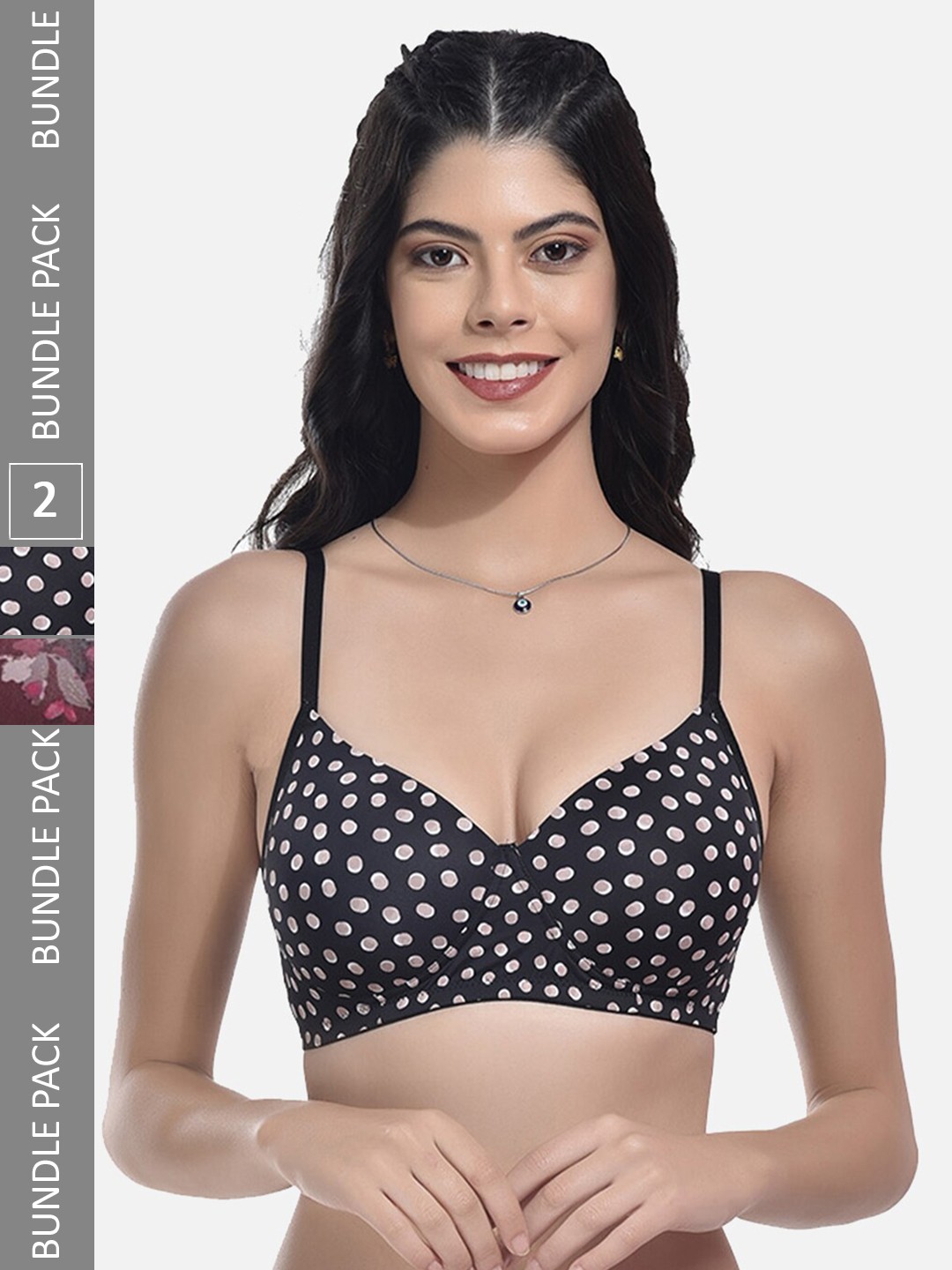 

StyFun Pack Of 2 Floral Printed Full Coverage Lightly Padded All Day Comfort Bra, Black