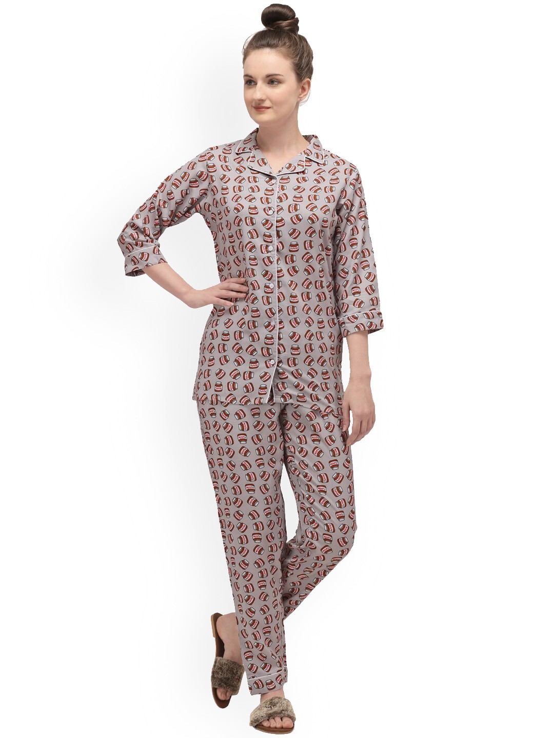 

Berrylicious Conversational Printed Night Suit, Grey