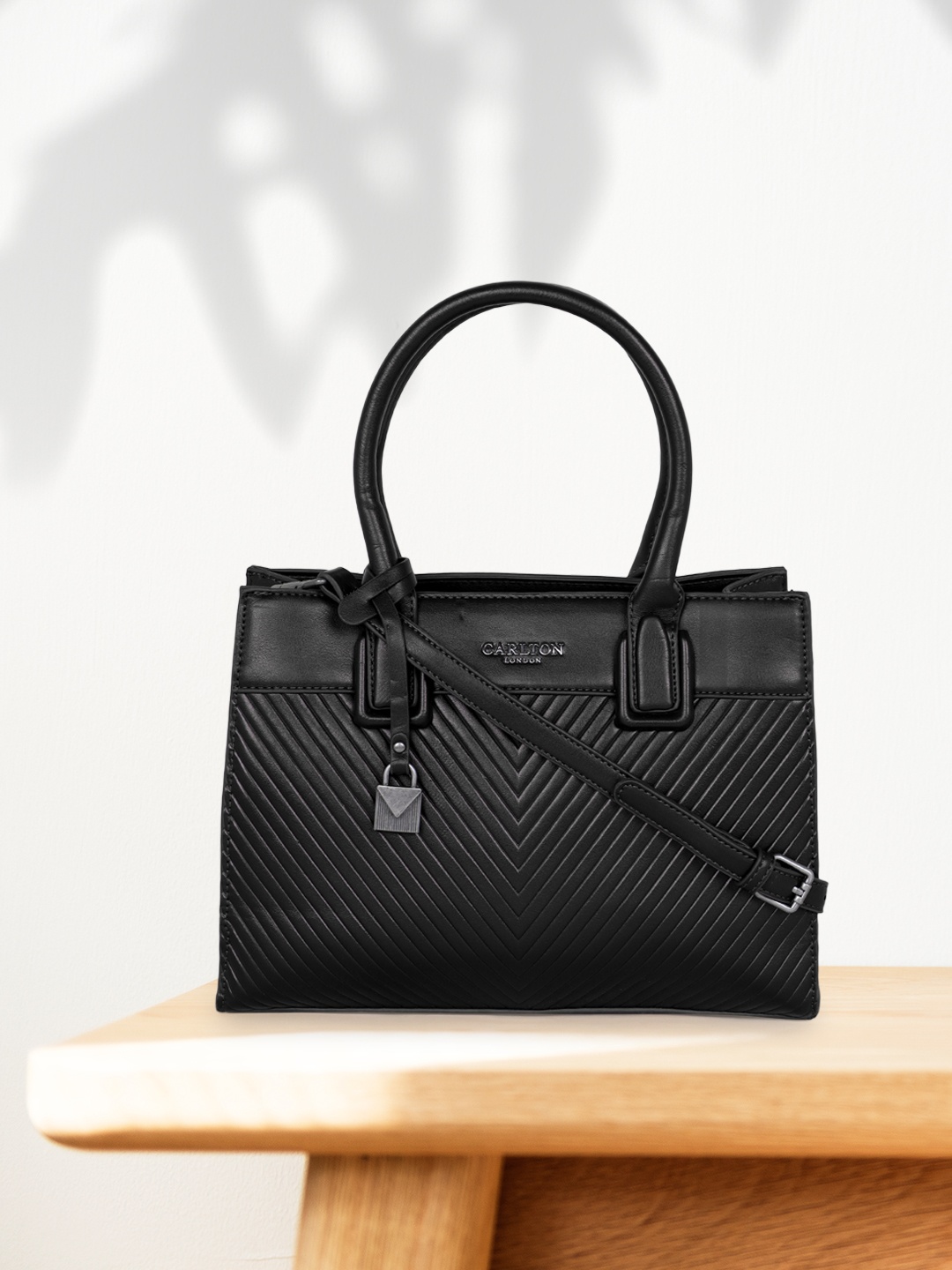 

Carlton London Textured Structured Shoulder Bag With Quilted, Black