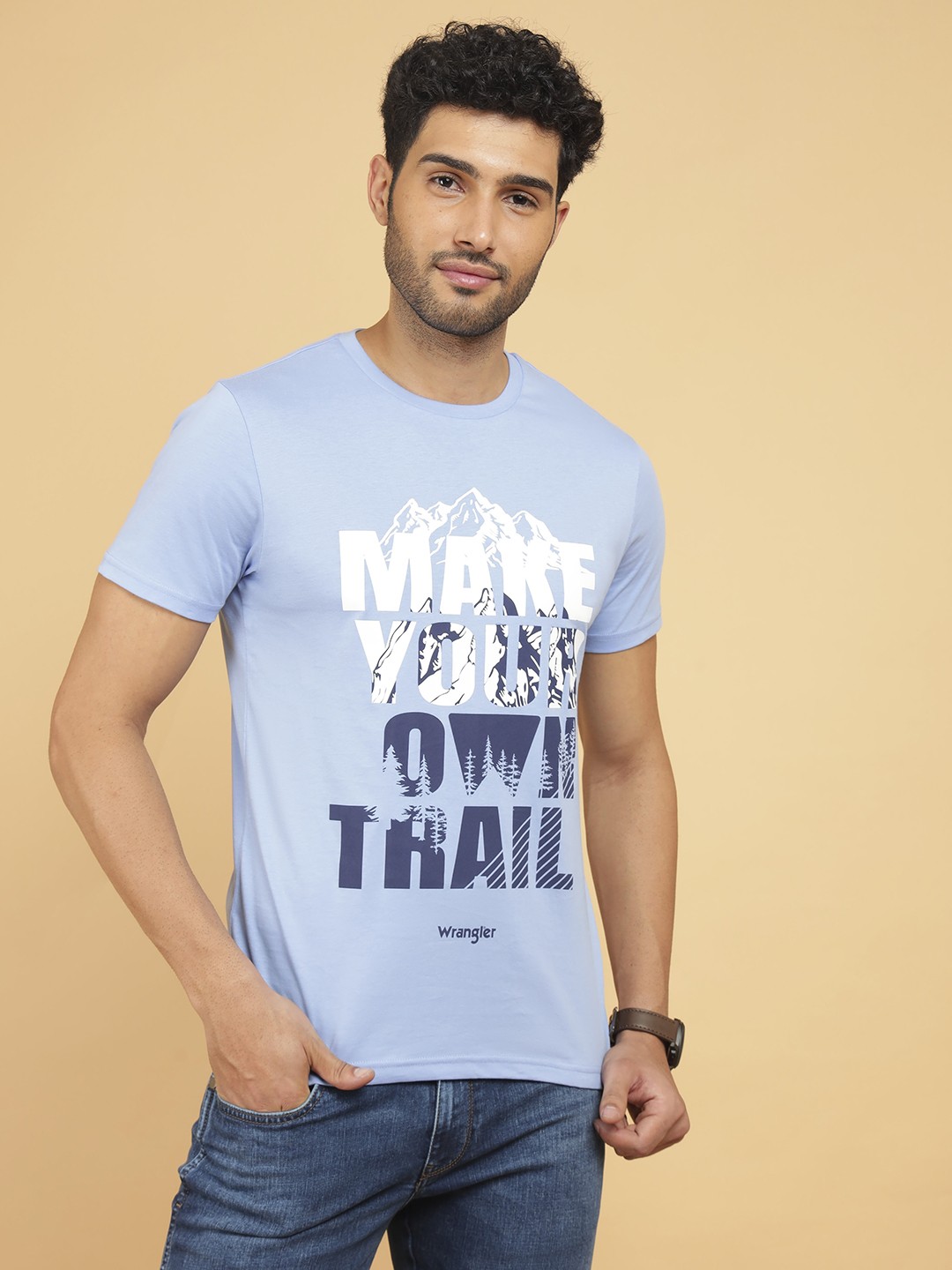 

Wrangler Typography Printed Round Neck Cotton Regular T-shirt, Blue
