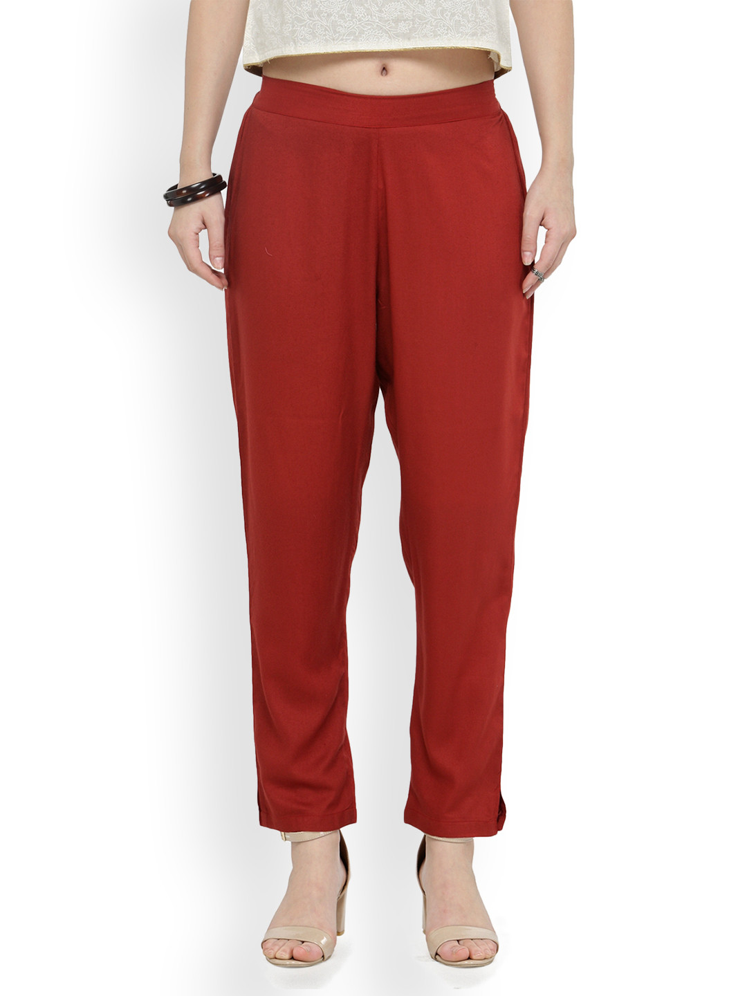 

Varanga Women Rust Straight Fit Solid Cigarette Trousers