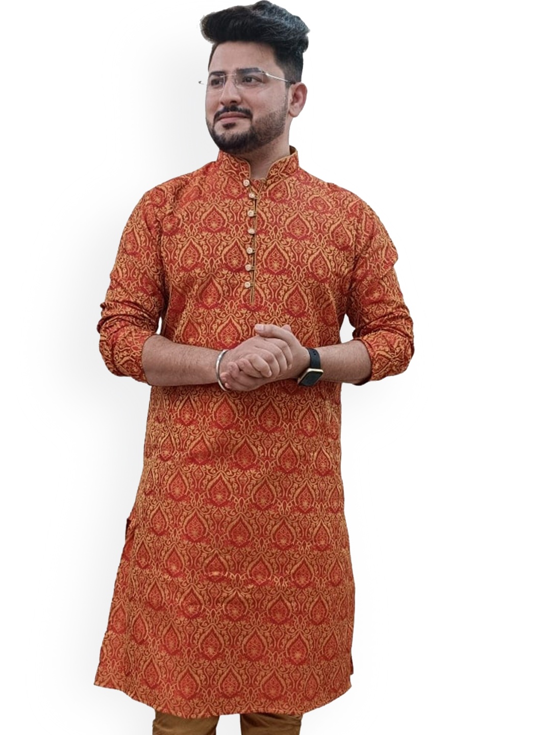 

Sydney Heights Ethnic Motif Jacquard Kurta, Maroon
