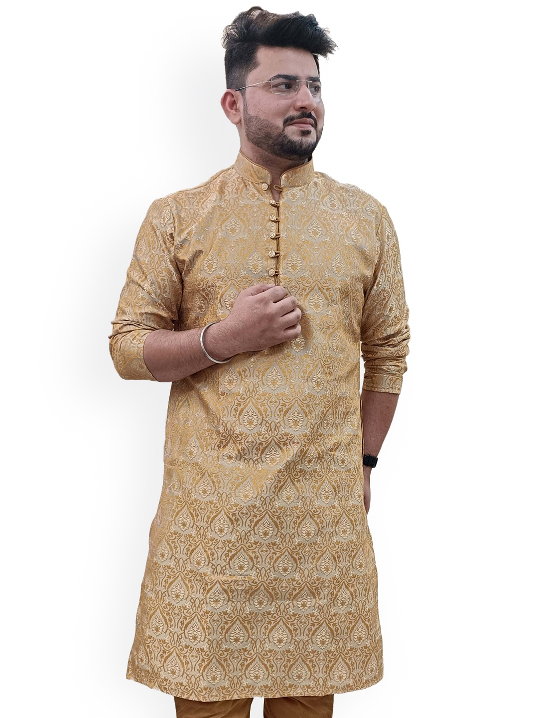 

Sydney Heights Ethnic Motif Jacquard Kurta, Cream