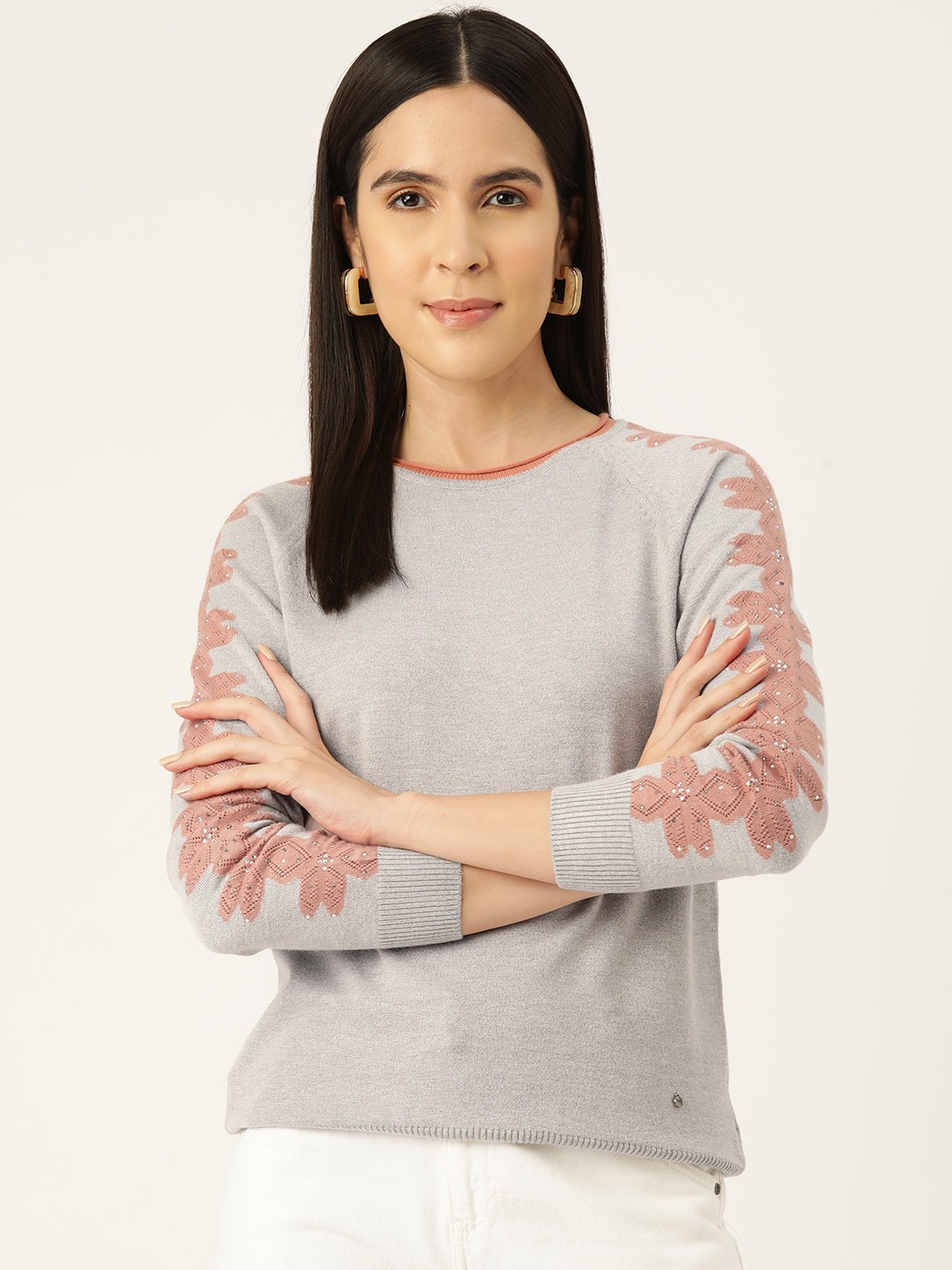 

Monte Carlo Women Embellished & Printed Pullover, Grey