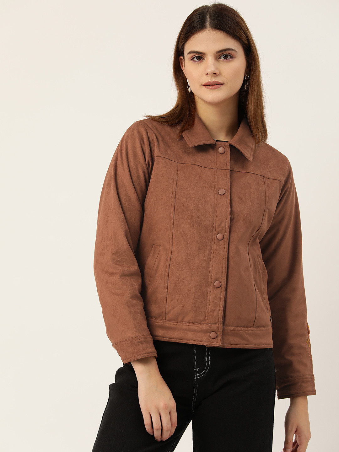 

Monte Carlo Floral Embroidered Detailed Spread Collar Tailored Jacket, Brown