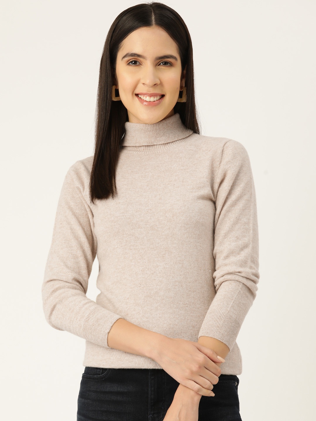 

Monte Carlo Self-Designed High Neck Long Sleeves Pullover, Beige