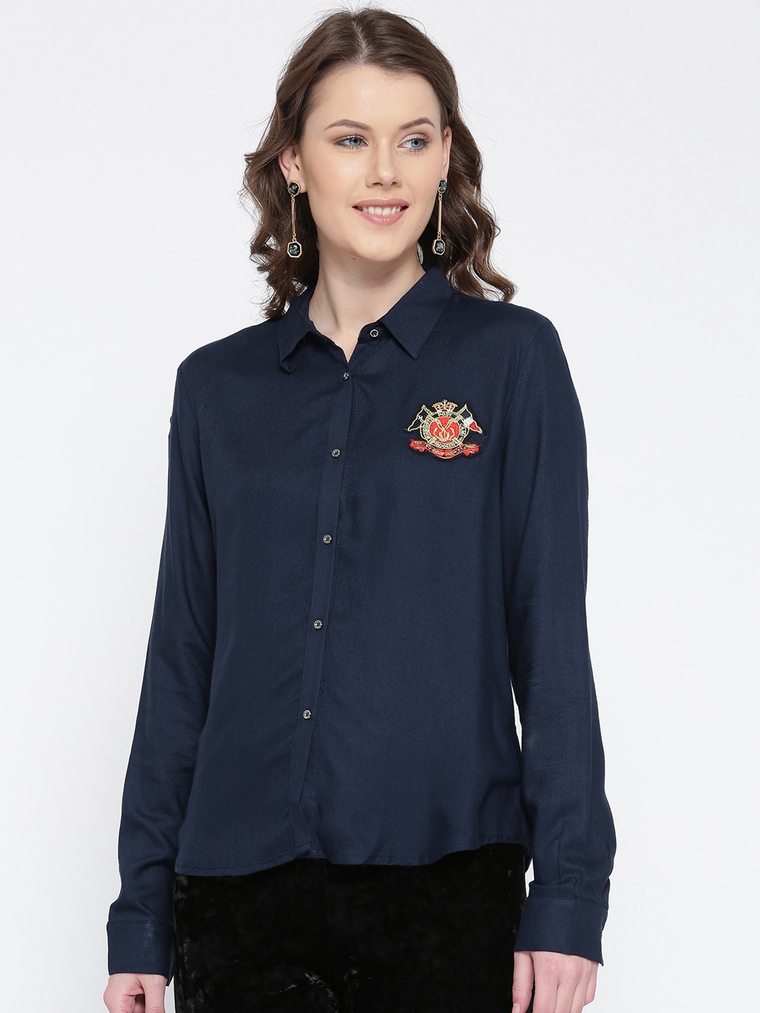 

Madame Women Navy Blue Regular Fit Solid Casual Shirt