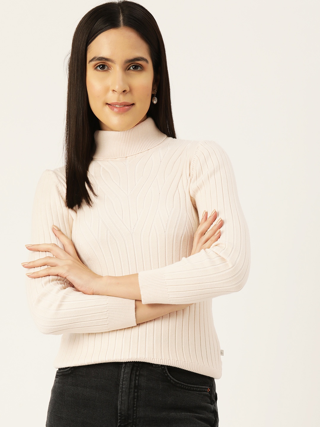 

Monte Carlo Self Design High Neck Winter Top, Beige