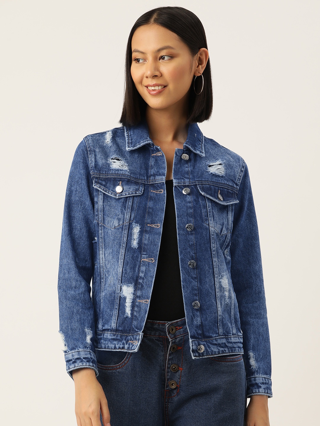 

Monte Carlo Distressed Washed Denim Jacket, Blue