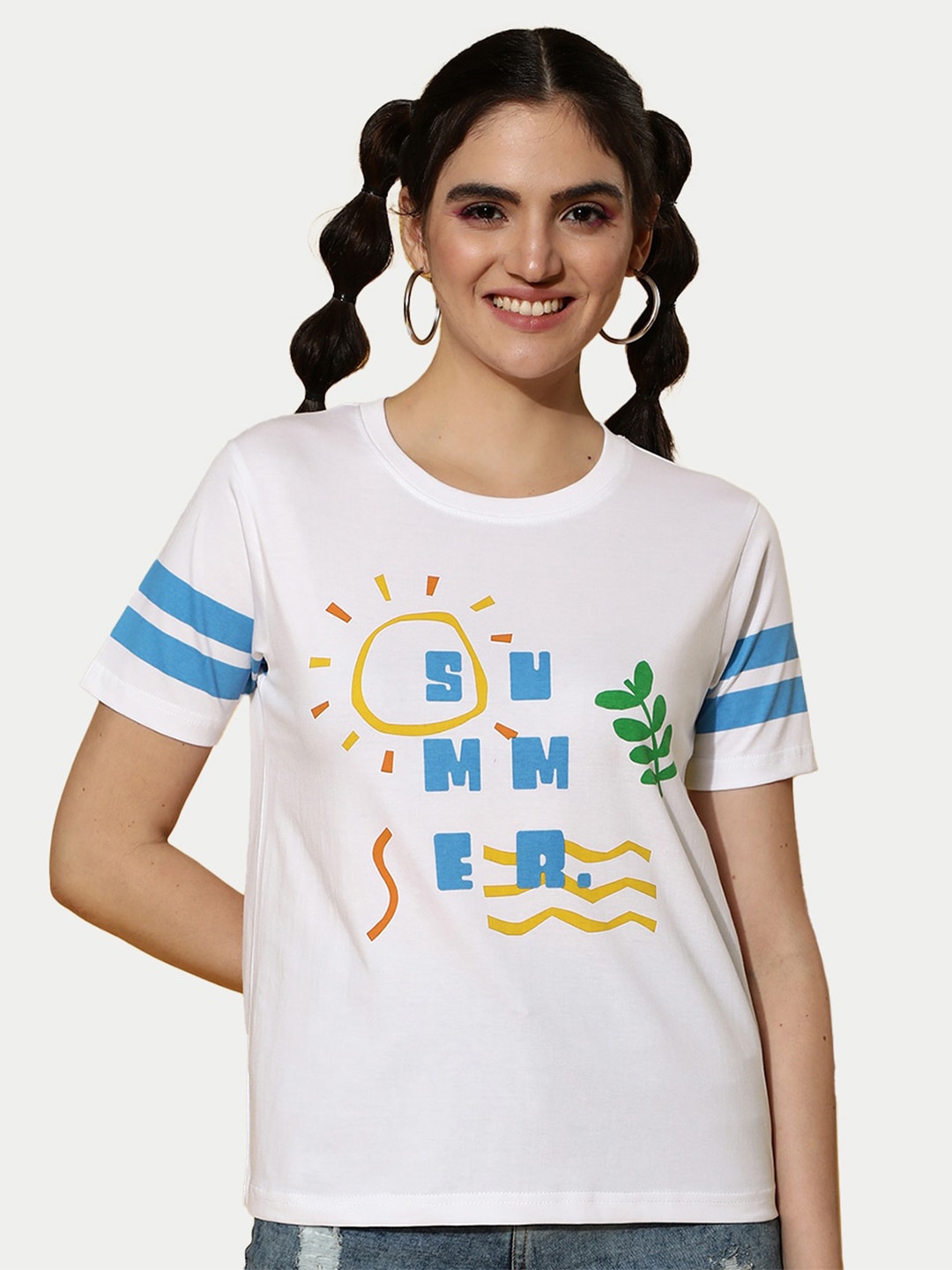 

JUNEBERRY Typography Round Neck Cotton T-Shirt, White