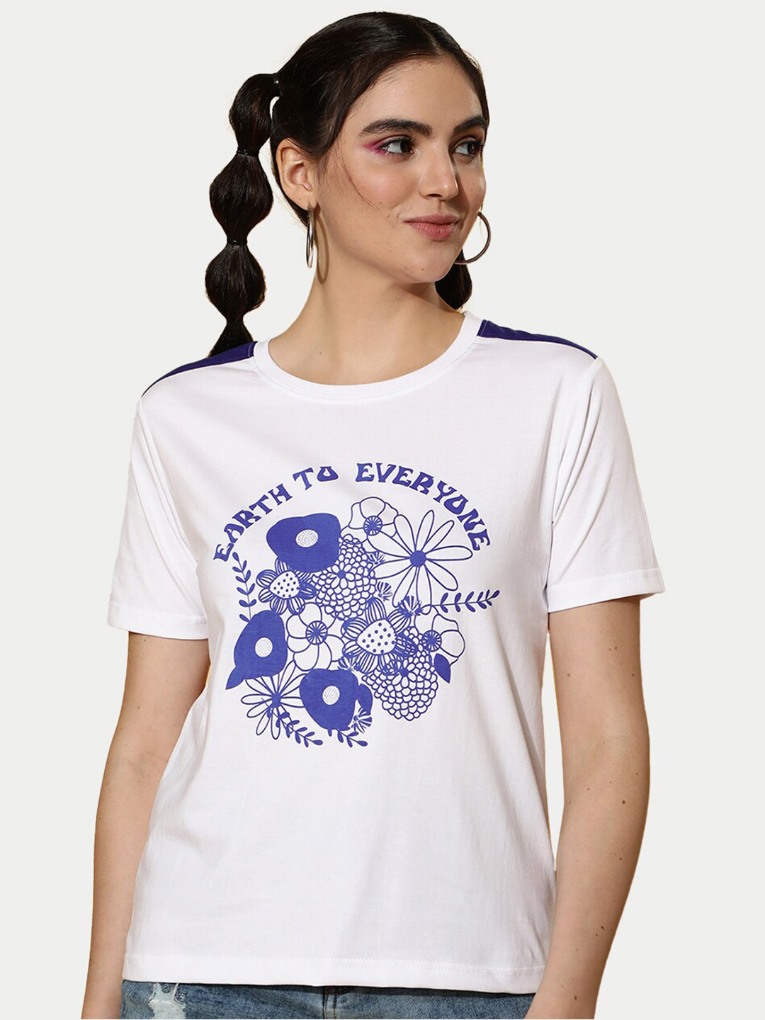 

JUNEBERRY Graphic Printed Cotton T-shirt, White