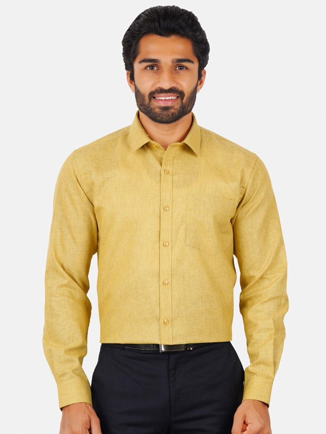 

Ramraj Spread Collar Regular Fit Cotton Formal Shirt, Mustard