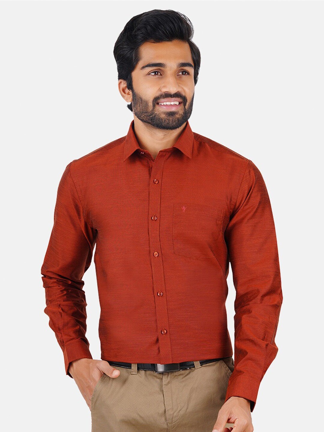 

Ramraj Spread Collar Regular Fit Cotton Formal Shirt, Brown
