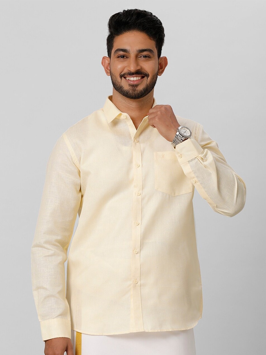 

Ramraj Men Cotton Casual Shirt, Beige