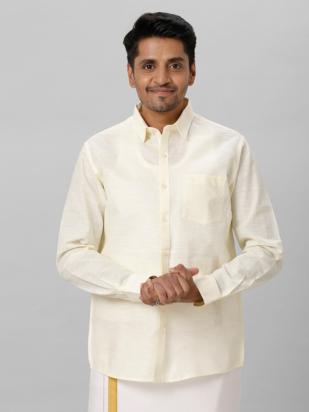 

Ramraj Spread Collar Opaque Cotton Casual Shirt, Off white