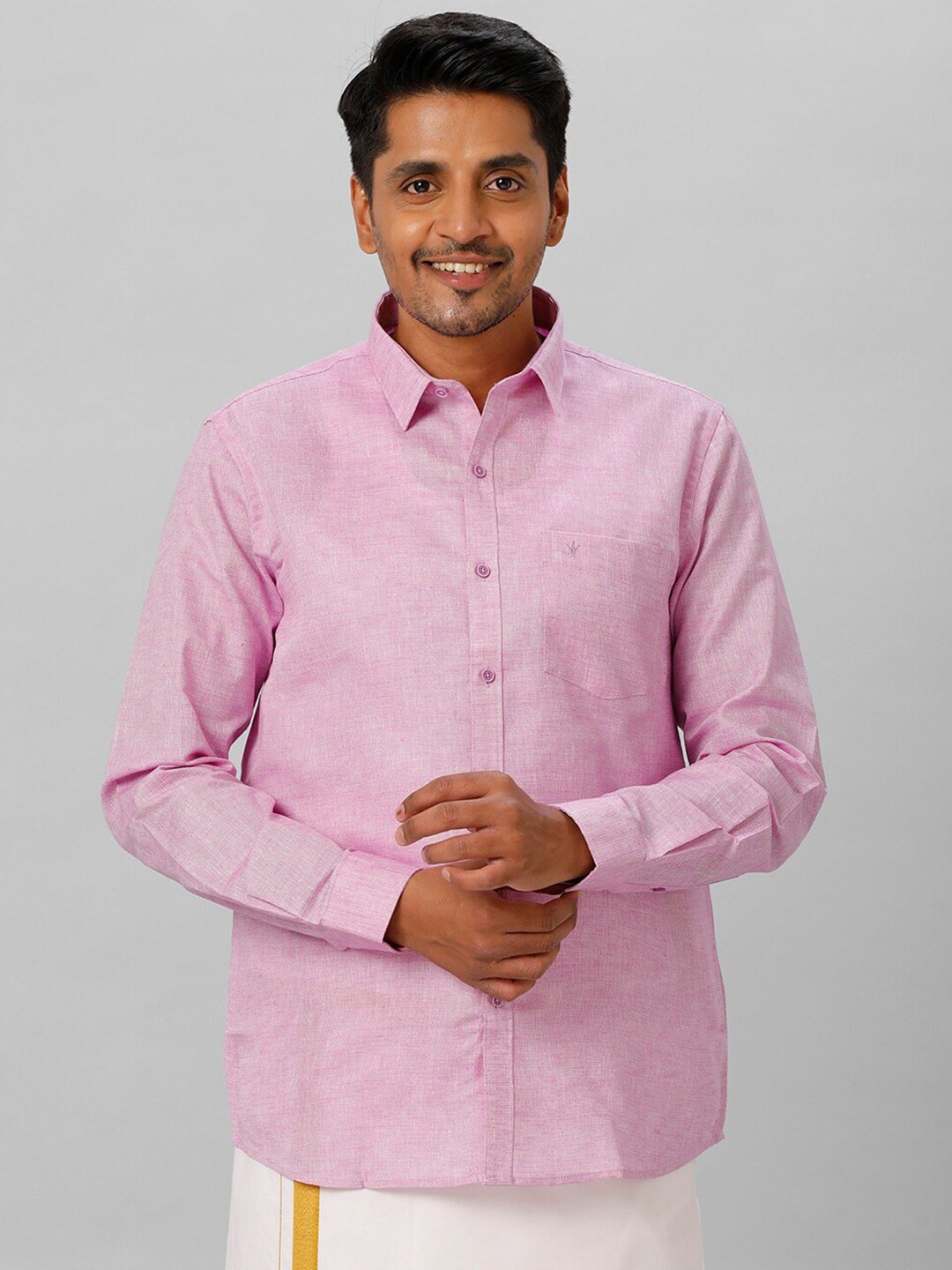 

Ramraj Spread Collar Regular Fit Cotton Casual Shirt, Pink