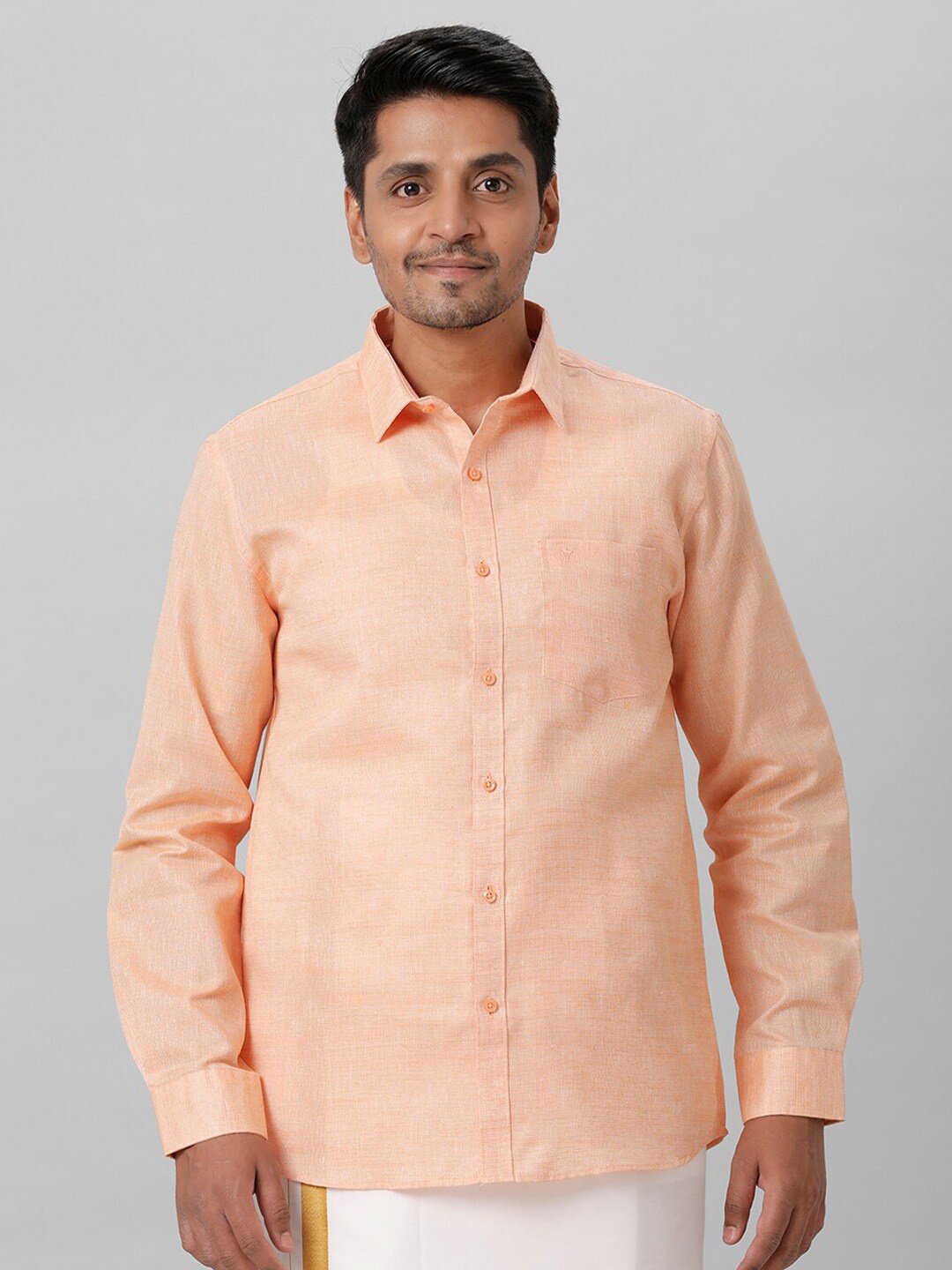 

Ramraj Spread Collar Regular Fit Cotton Casual Shirt, Orange