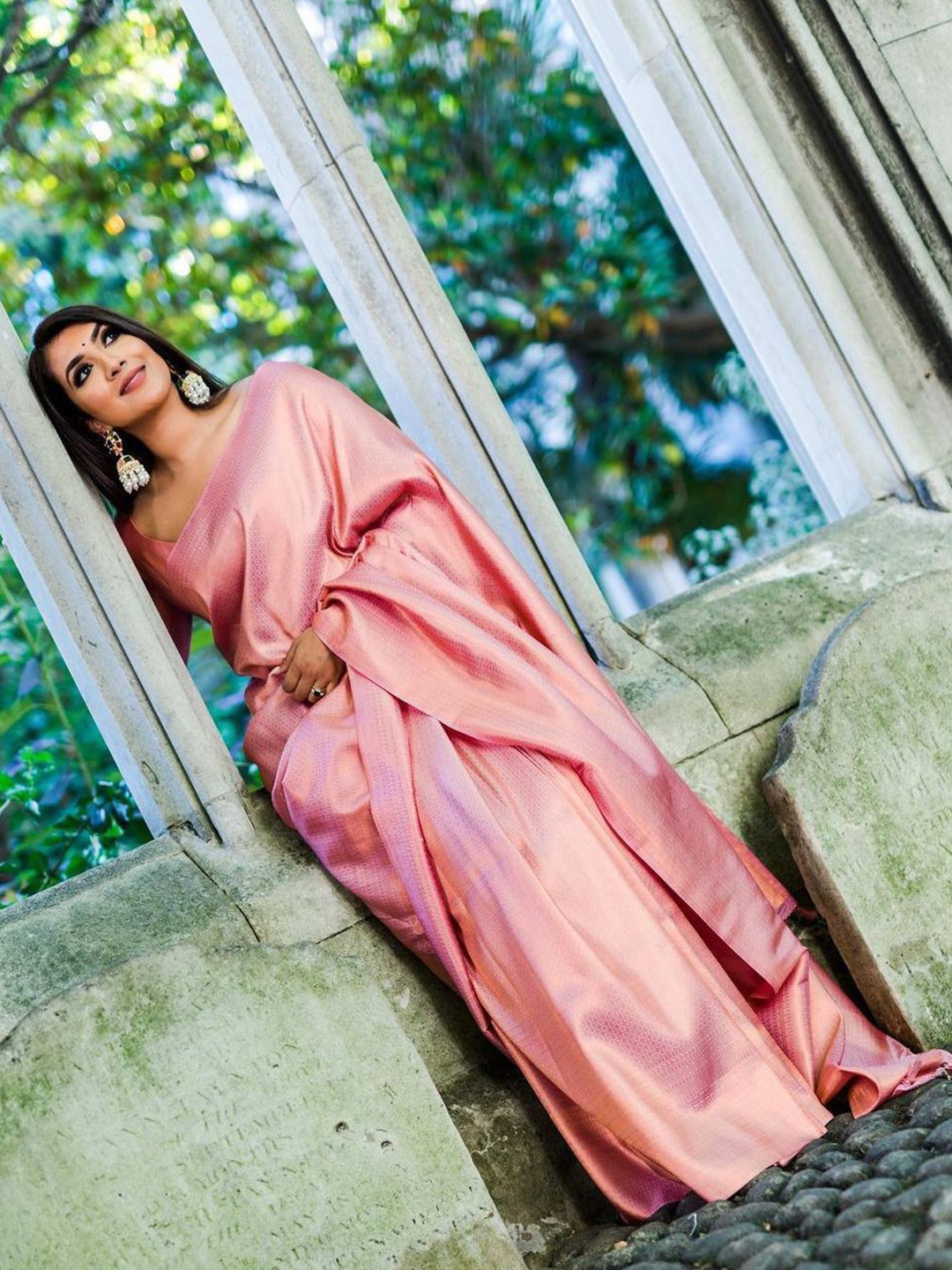 

Fab Viva Ethnic Motifs Woven Design Zari Banarasi Saree, Pink