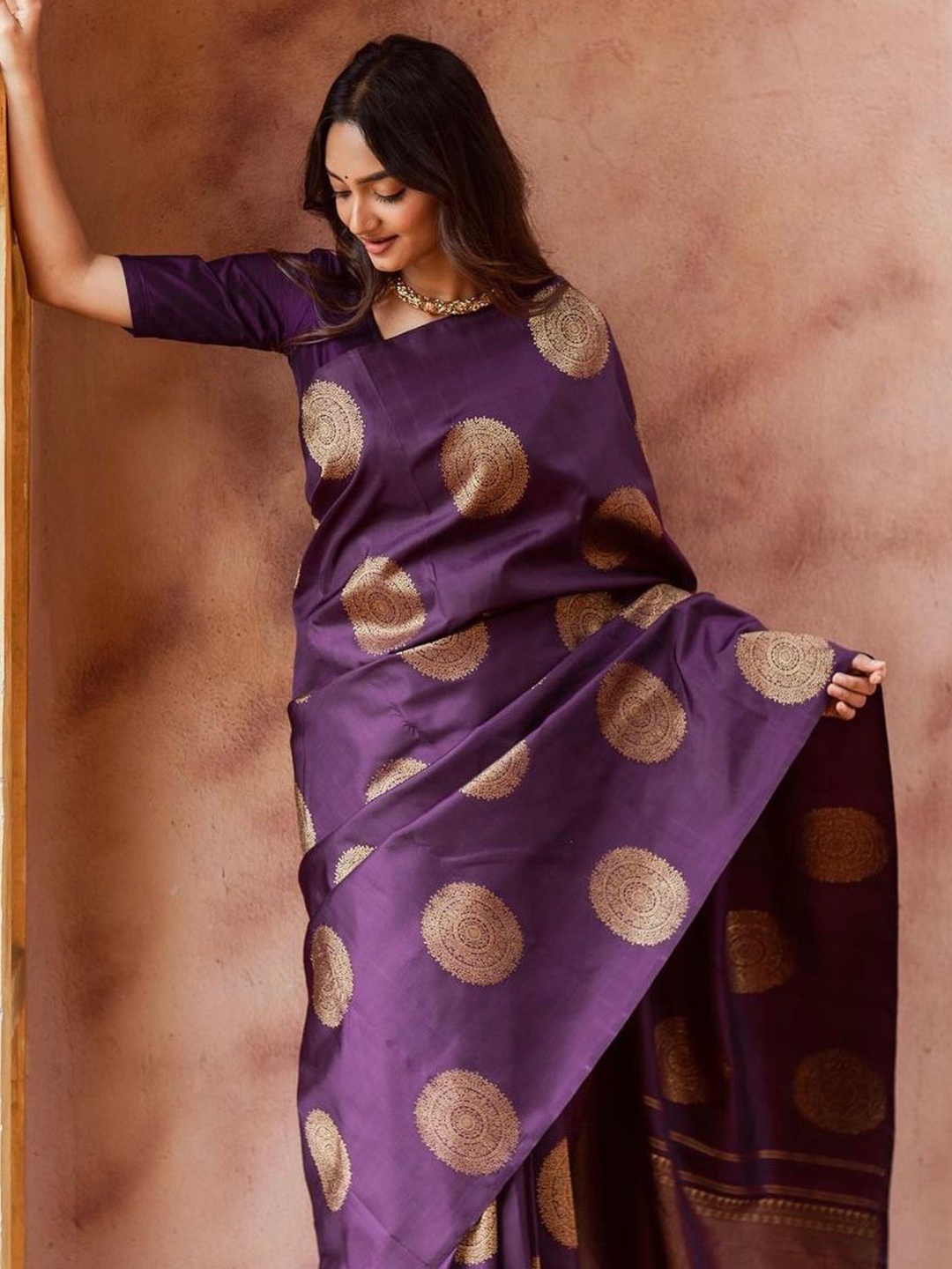 

Fab Viva Ethnic Motifs Zari Detailed Banarasi Saree, Purple