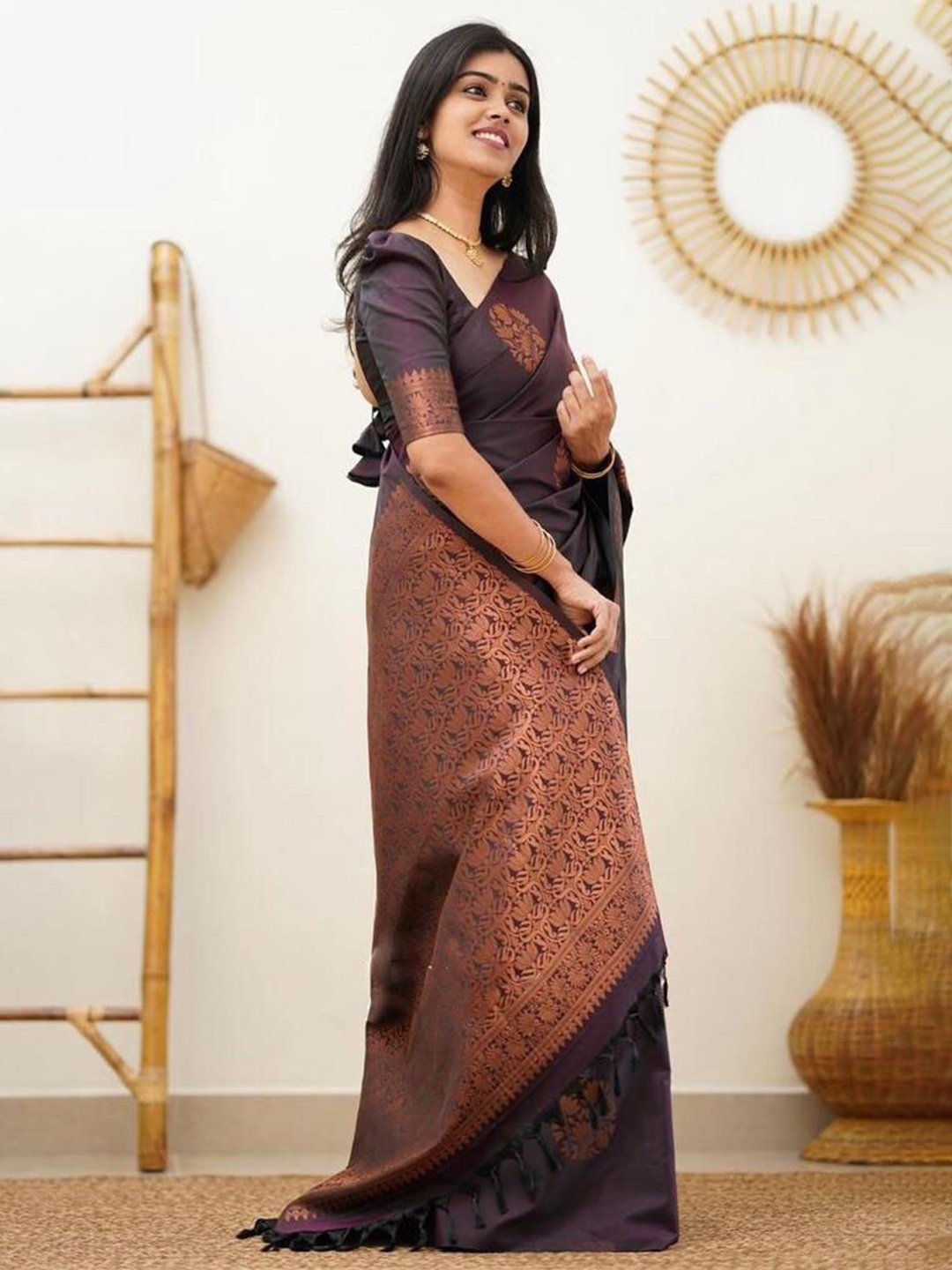 

Fab Viva Woven Design Zari Detailed Banarasi Saree, Purple