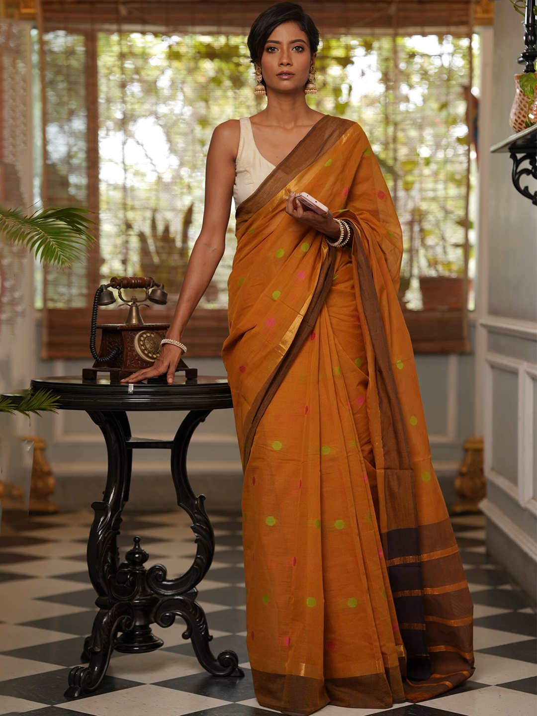 

Unnati Silks Woven Design Zari Pure Cotton Mangalagiri Saree, Brown