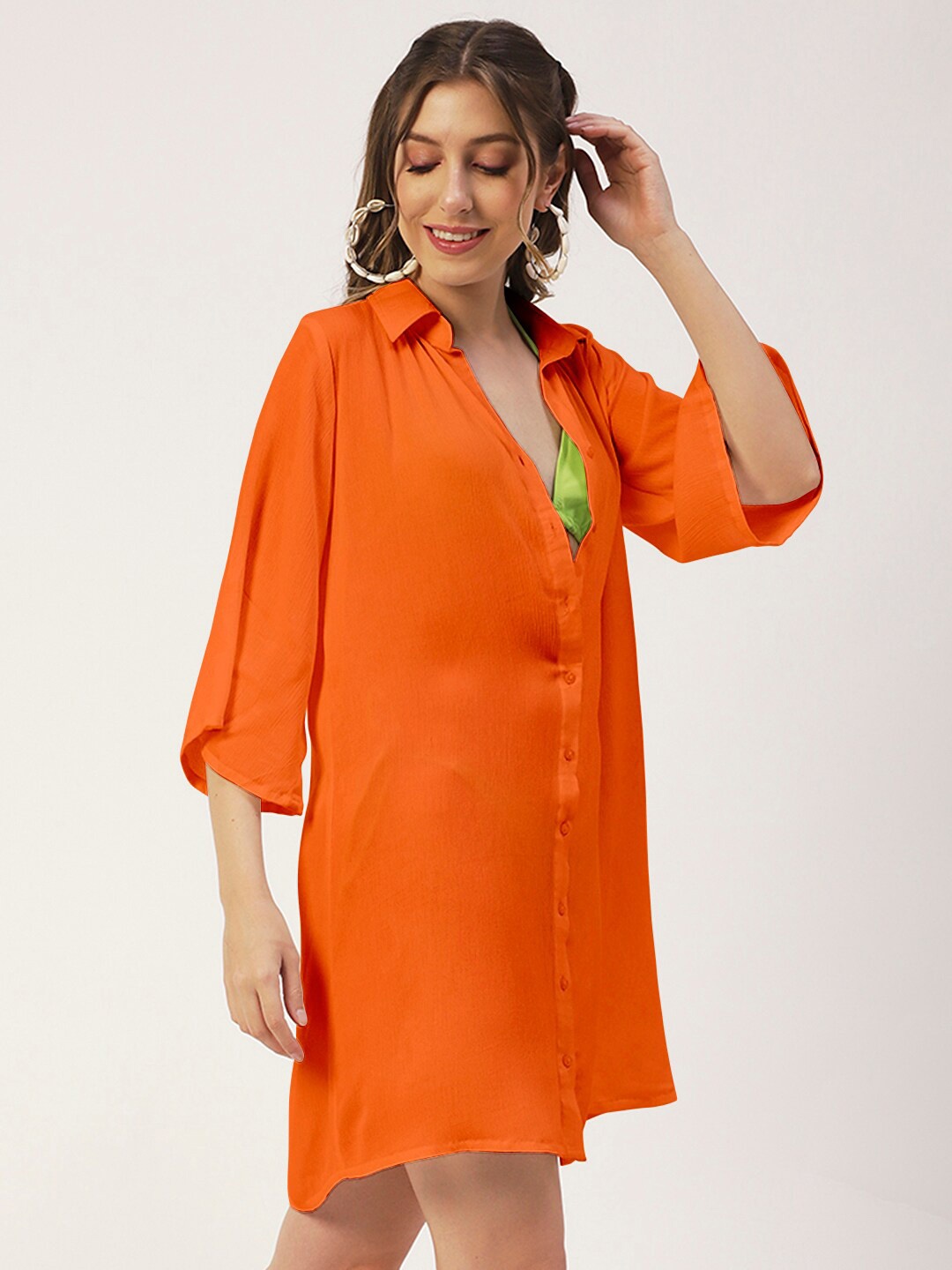 

Moomaya Shirt Collar Swim Cover-Up, Orange