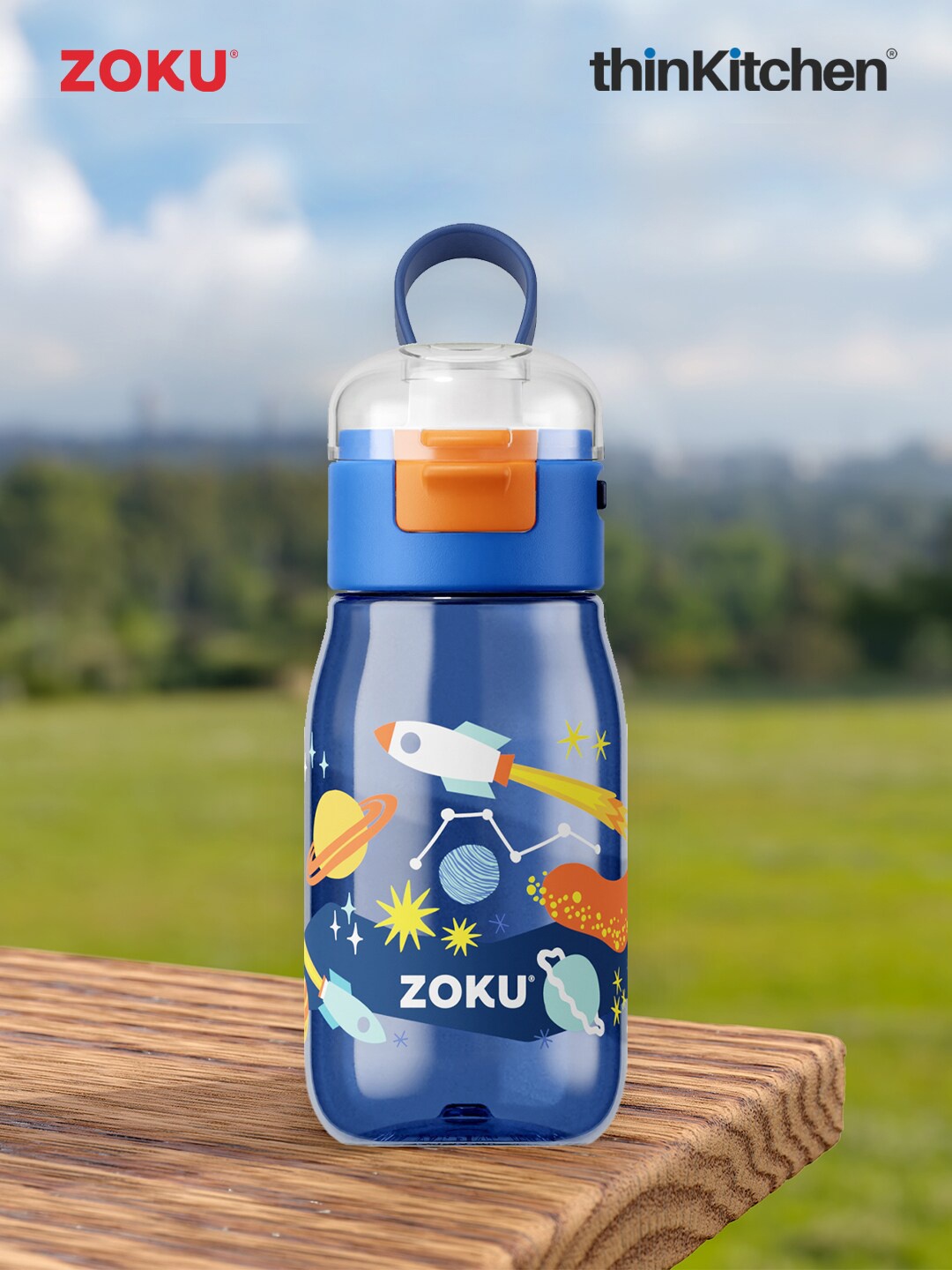 

ZOKU Space Kids Blue Printed Flip Gulp Water Bottle