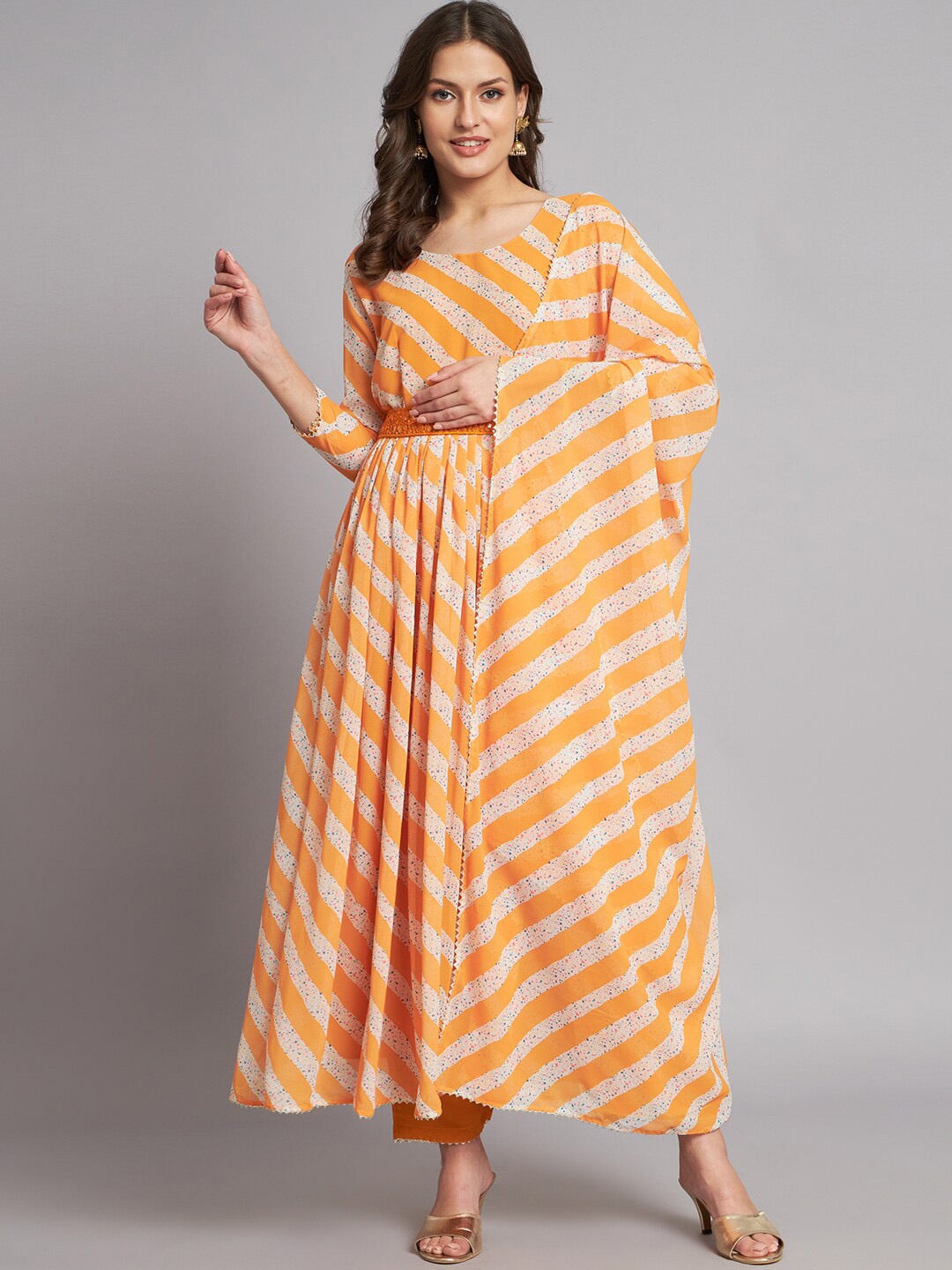 

KALINI Leheriya Printed Gotta Patti Kurta with Trousers & Dupatta, Yellow