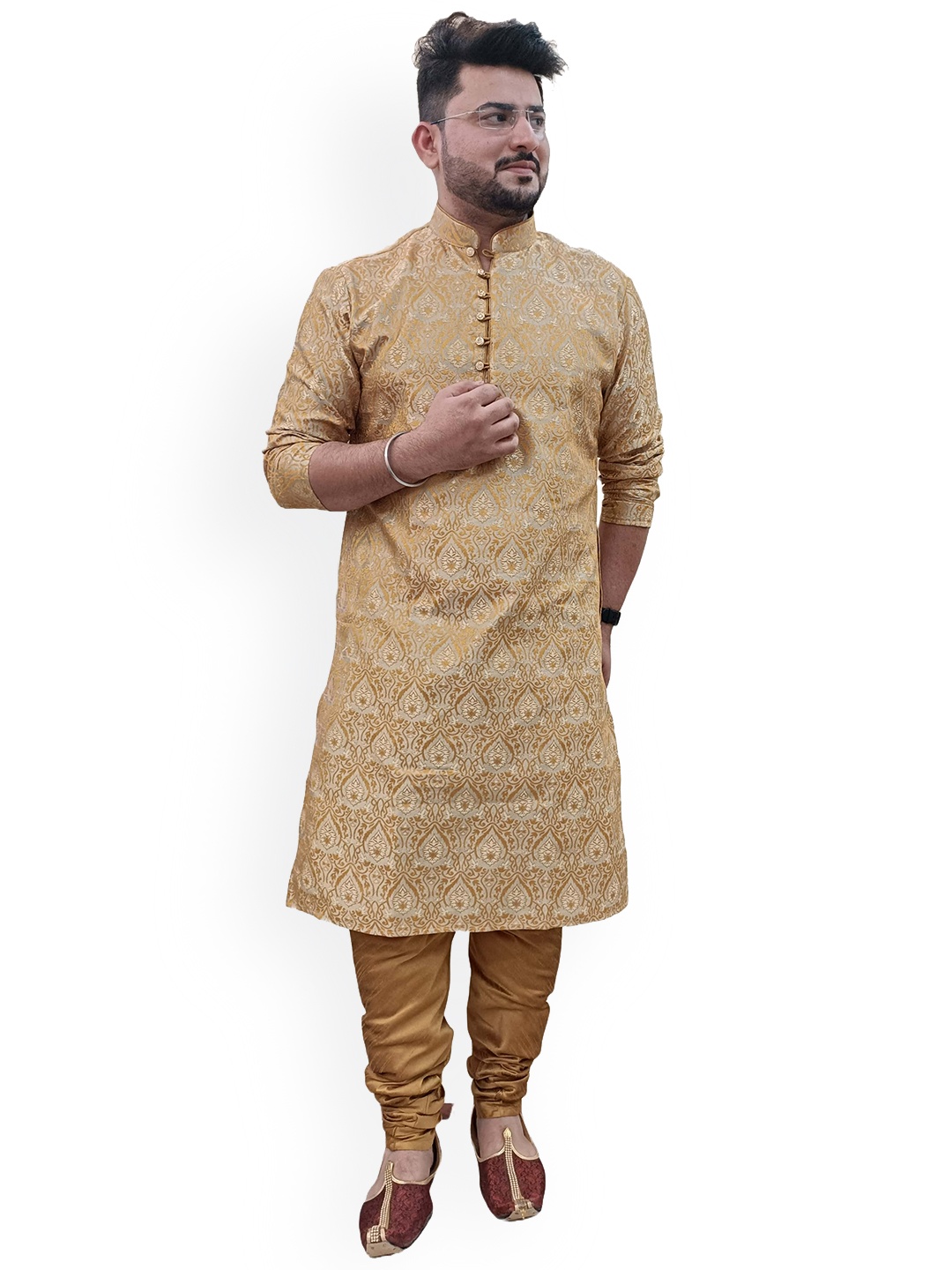 

Sydney Heights Ethnic Motifs Woven Design Kurta with Churidar, Cream