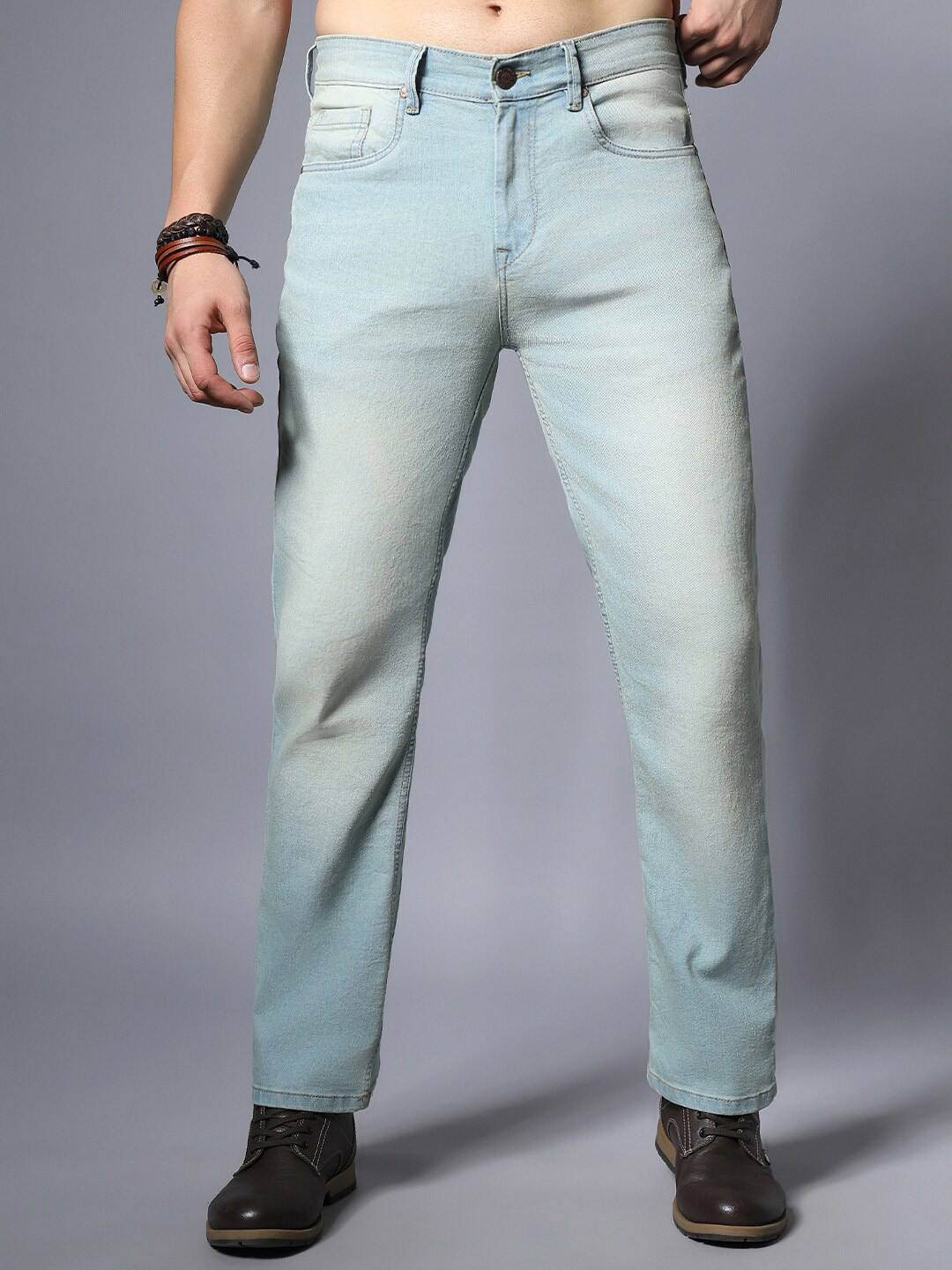 

High Star Men Blue Straight Fit Mid-Rise Stretchable Jeans