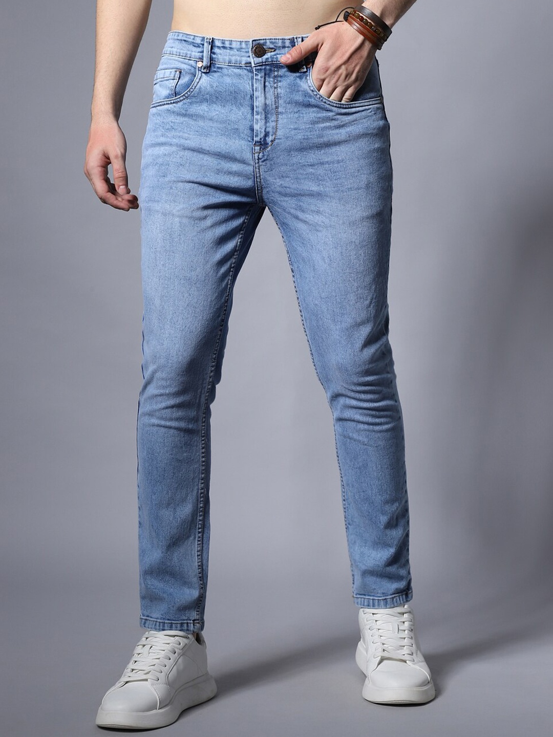 

High Star Men Straight Fit Clean Look Stretchable Jeans, Blue