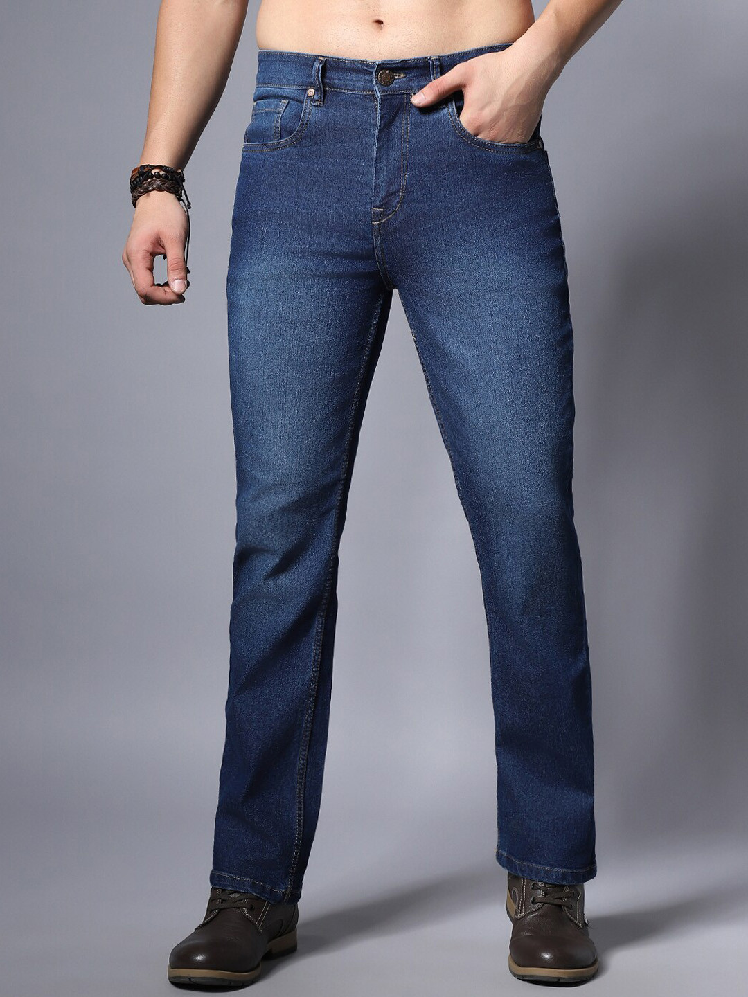 

High Star Men Straight Fit Clean Look Light Fade Stretchable Jeans, Blue
