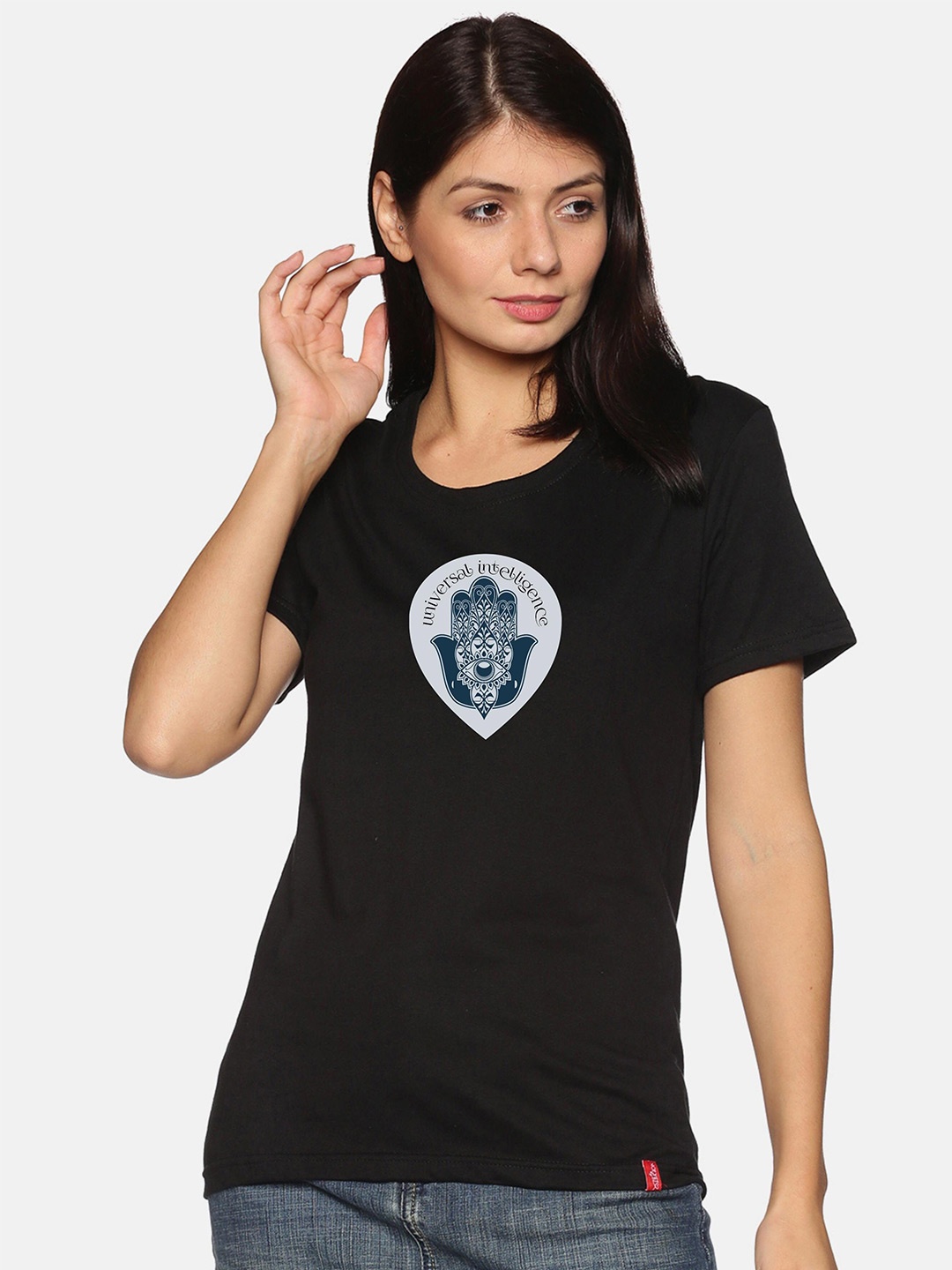 

NOT YET by us Typography Round Neck Cotton T-Shirt, Black