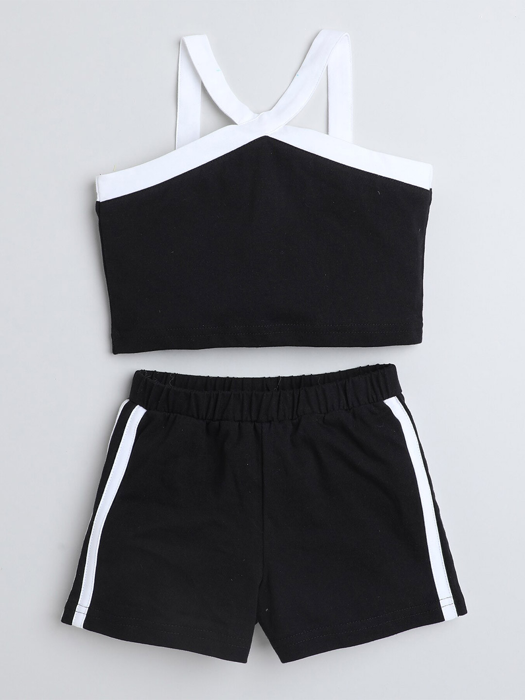 

taffykids Girls Sleeveless Pure Cotton Top with Shorts, Black