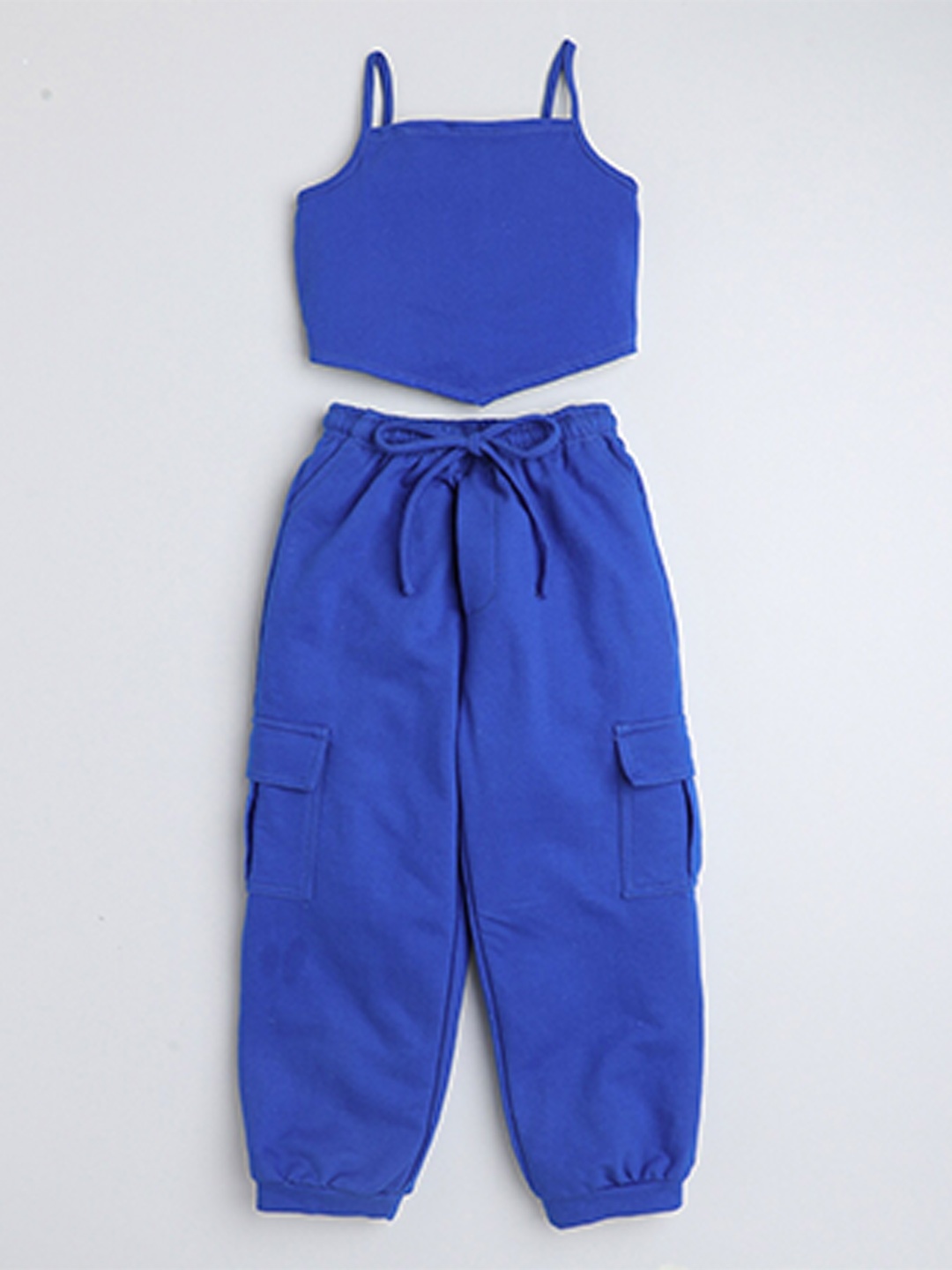 

taffykids Girls Sleeveless Crop Pure Cotton Top with Trousers, Blue