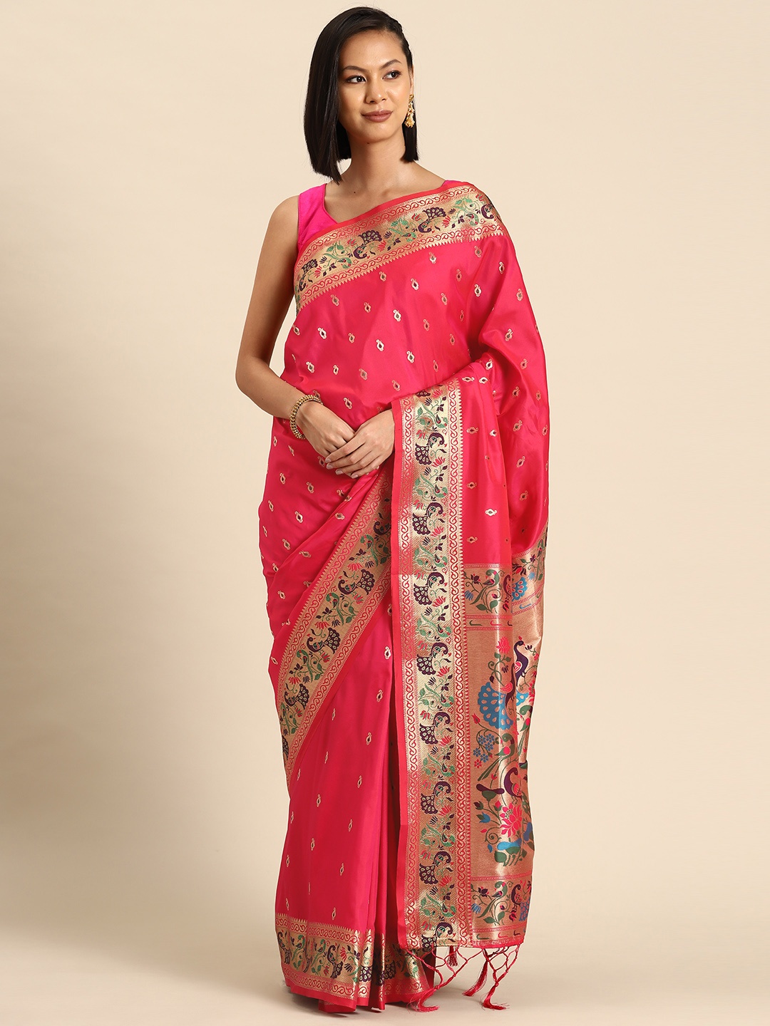 

Tasarika Woven Design Ethnic Motifs Zari Paithani Saree, Pink